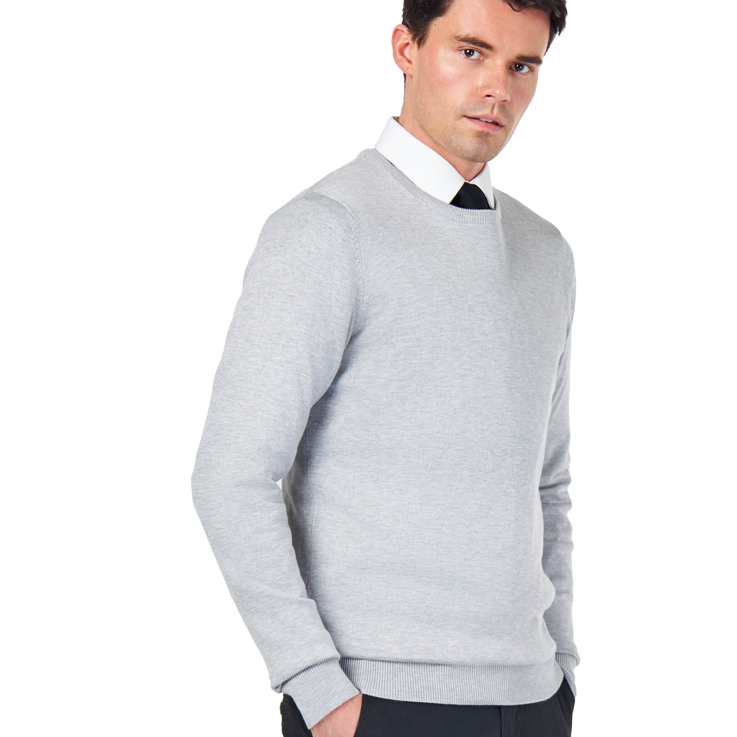 MEN’S PURE COTTON LIGHT GREY CREW NECK JUMPER