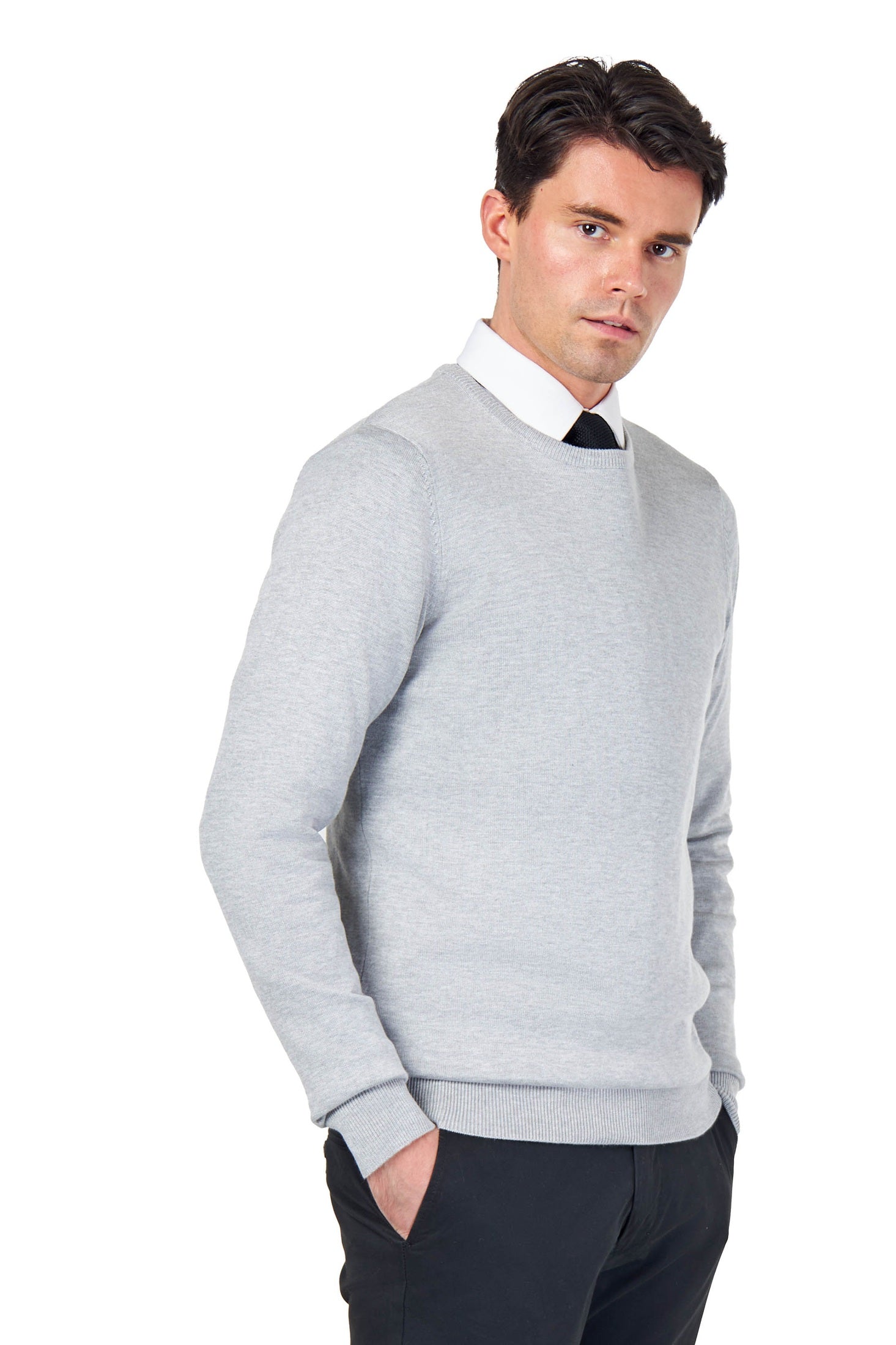 MEN’S PURE COTTON LIGHT GREY CREW NECK JUMPER