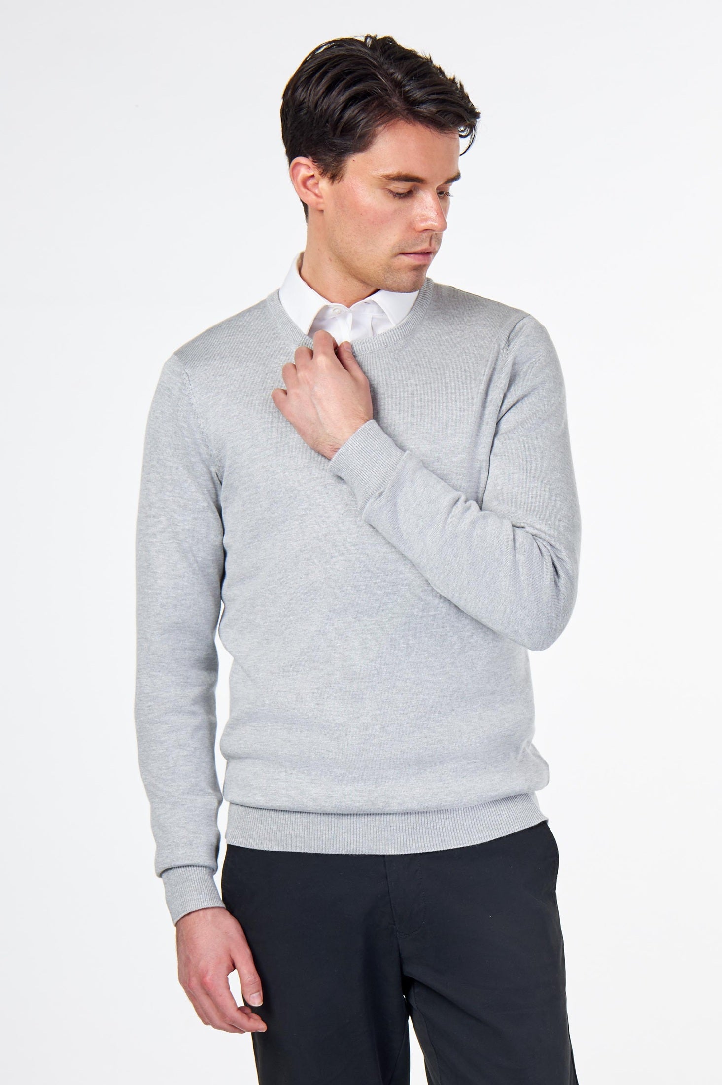 MEN’S PURE COTTON LIGHT GREY CREW NECK JUMPER
