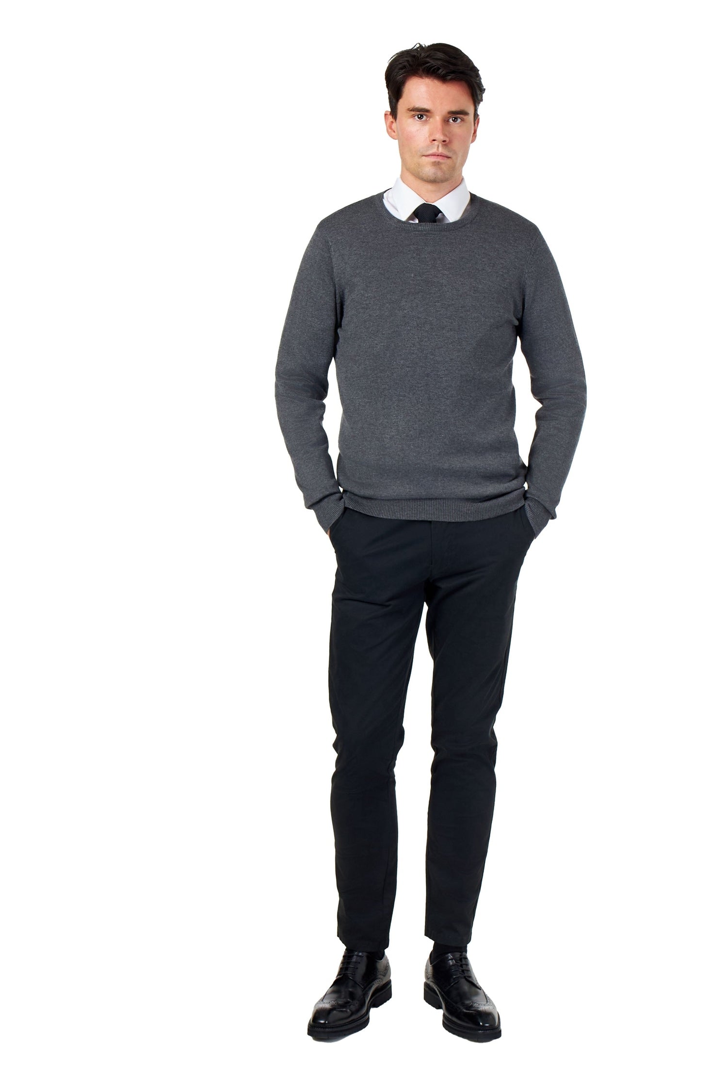 MEN’S PURE COTTON CHARCOAL CREW NECK JUMPER