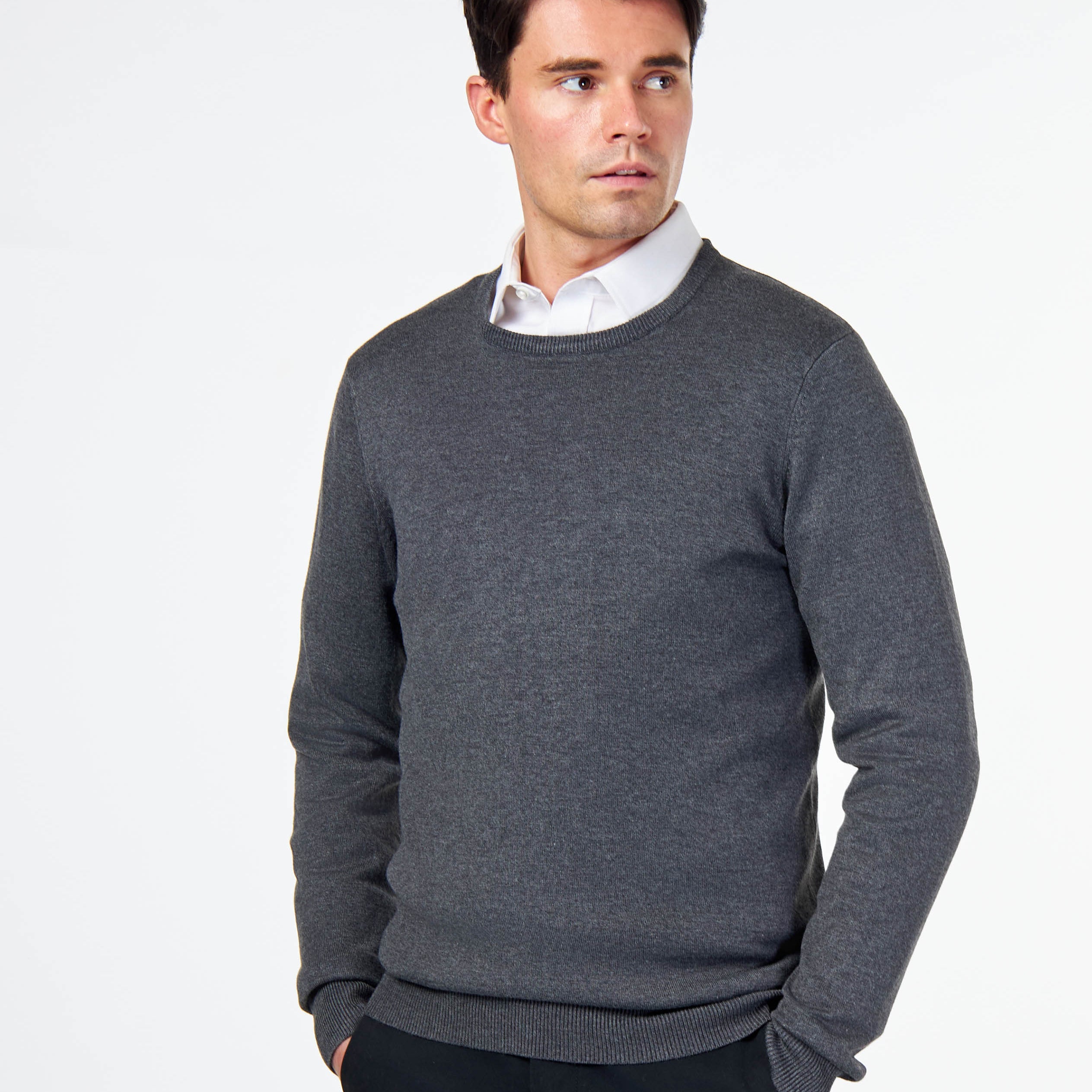MEN’S PURE COTTON CHARCOAL CREW NECK JUMPER