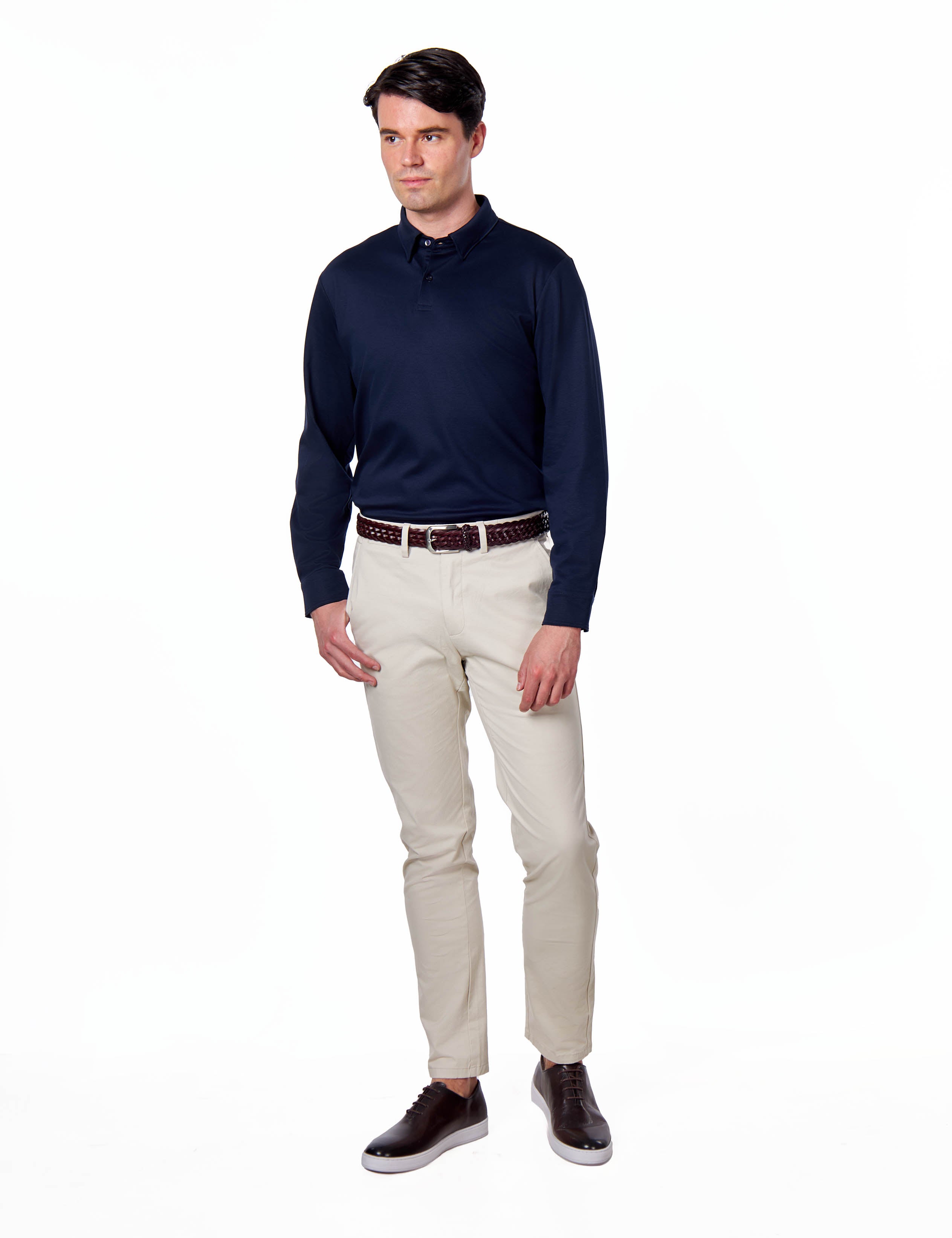 Mercerised Cotton Polo Shirts Long Sleeve