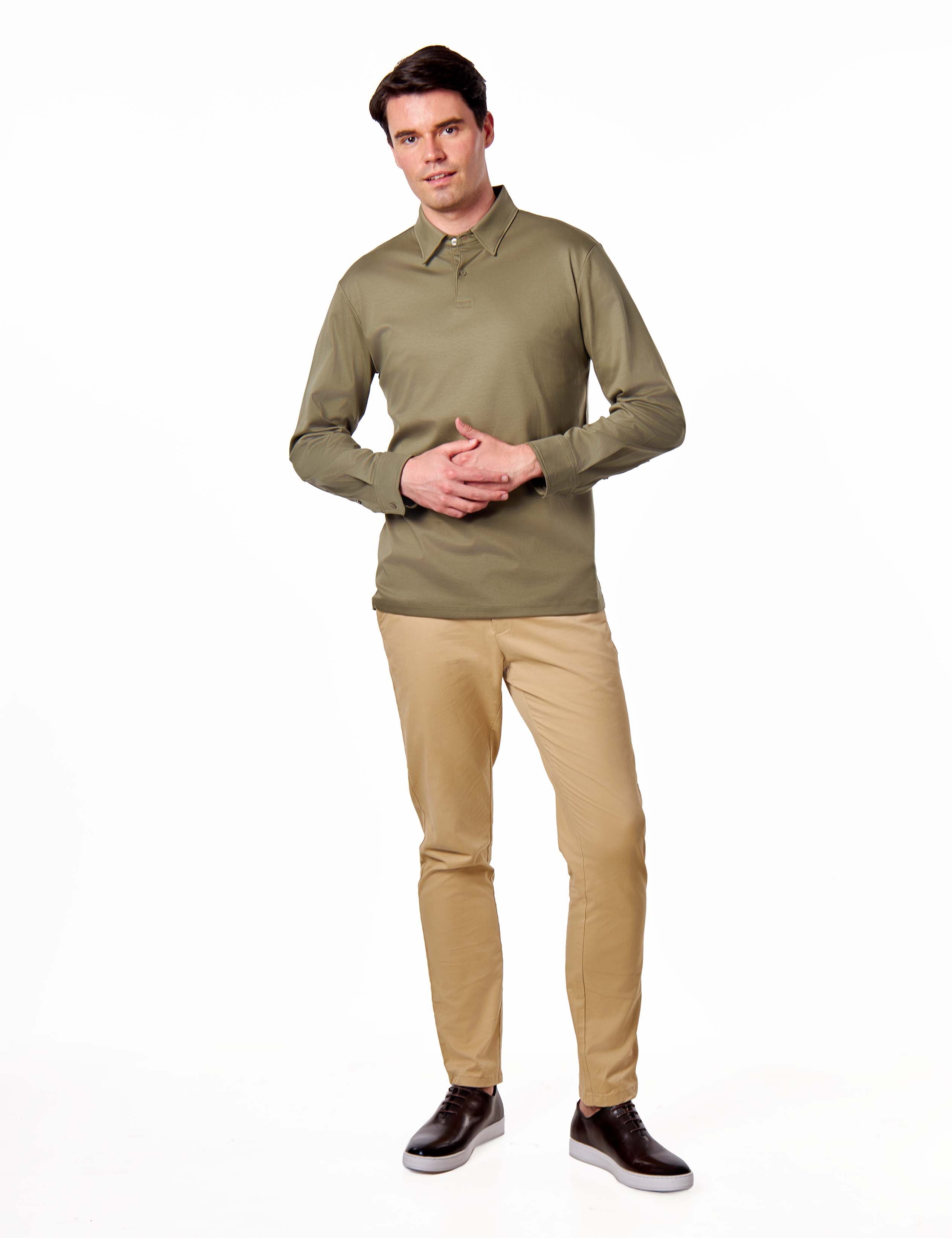 Mercerised Cotton Polo Shirts Long Sleeve