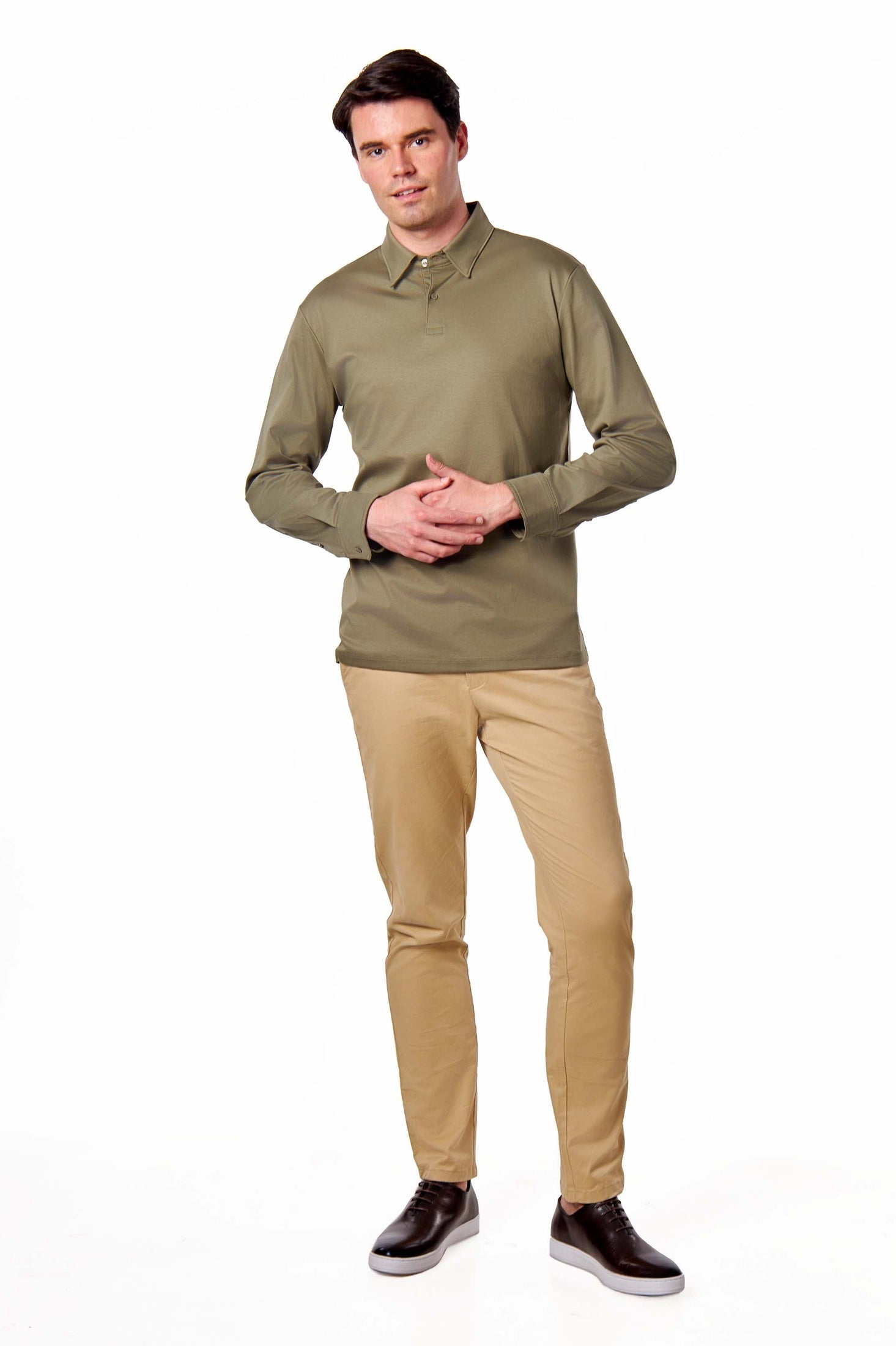 Mercerised Cotton Polo Shirts Long Sleeve