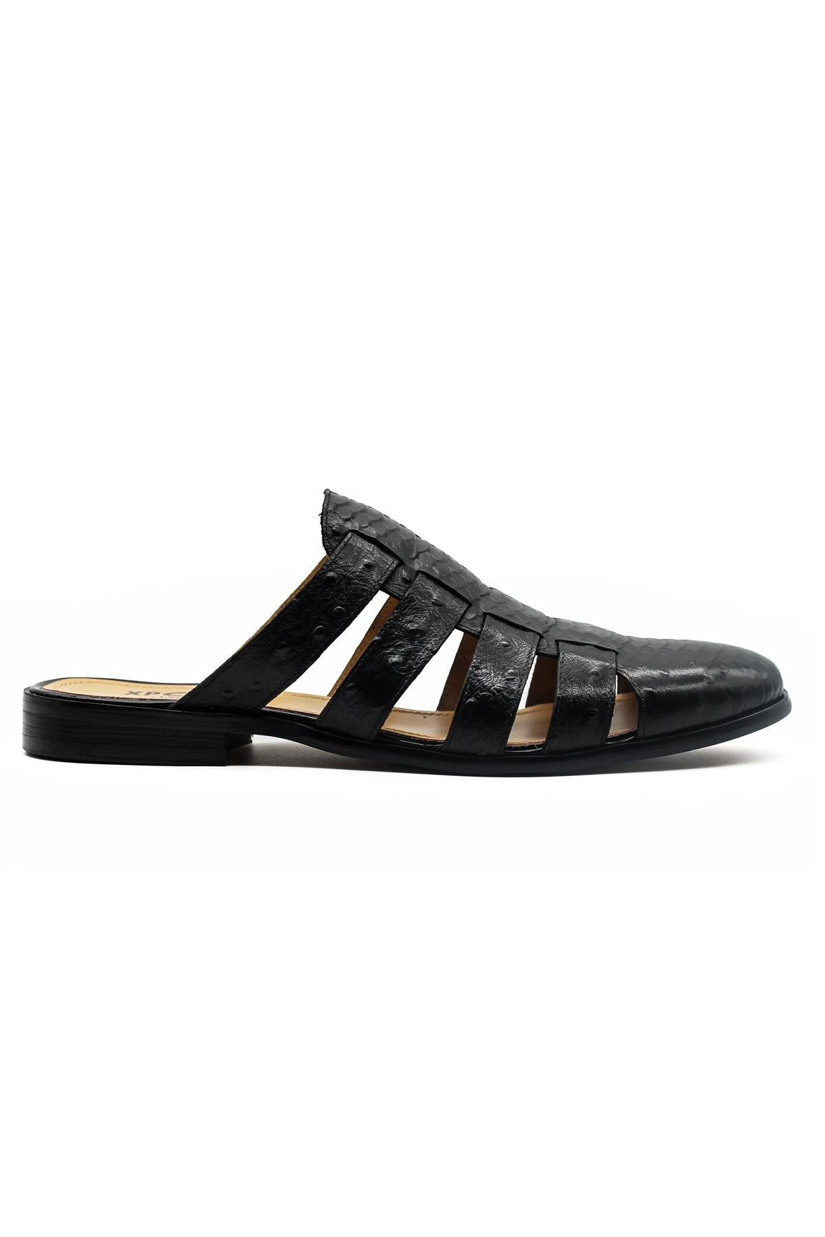 Men’s Essa Black Real Leather Mule Sandals Sartorial Shoes