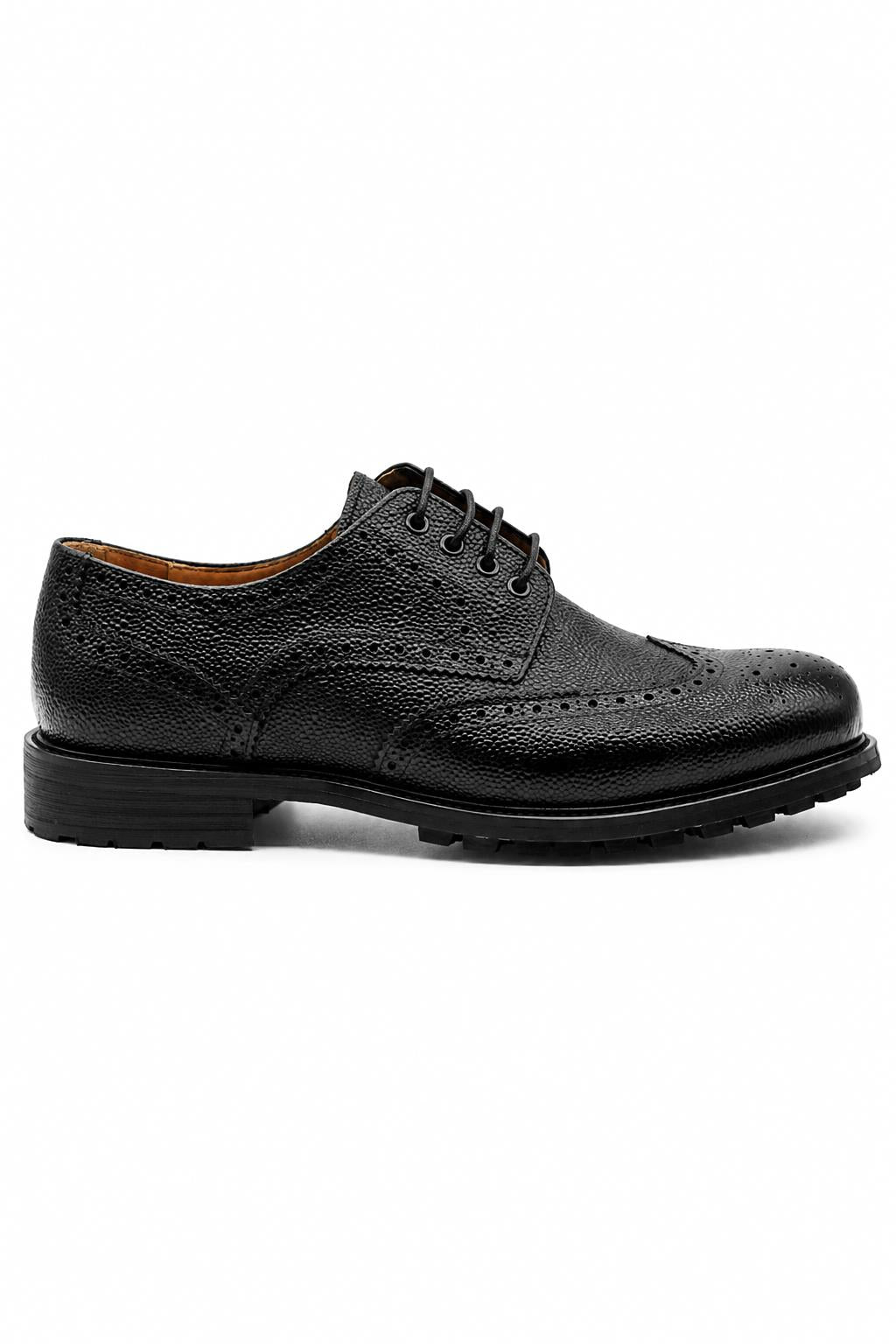 HART Men’s Black Grain Leather Wingtip Brogue Derby Shoes Sartorial Shoes