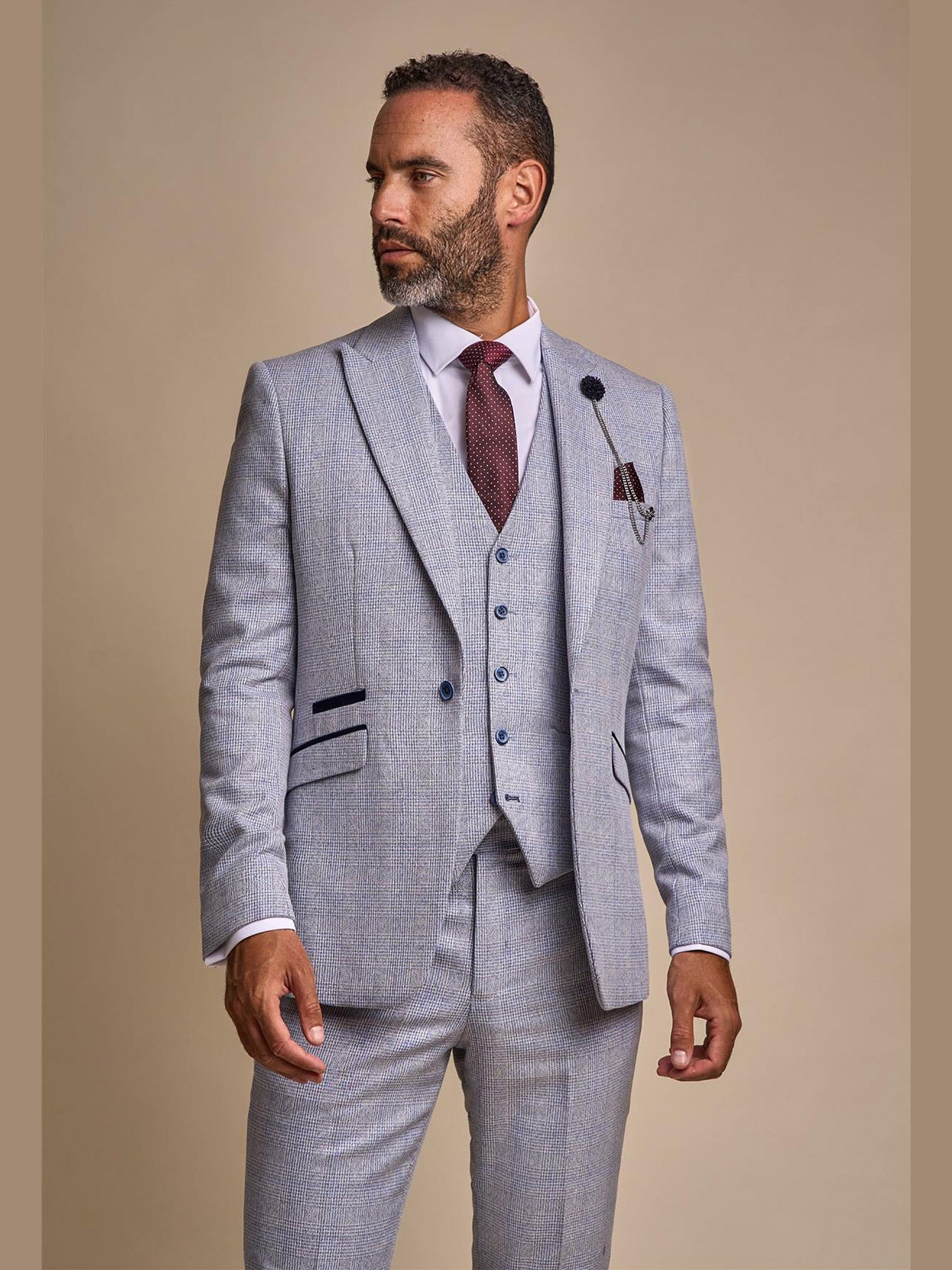 MENS CARIDI SKY BLUE TAILORED FIT THREE PIECE SUIT CAVANI