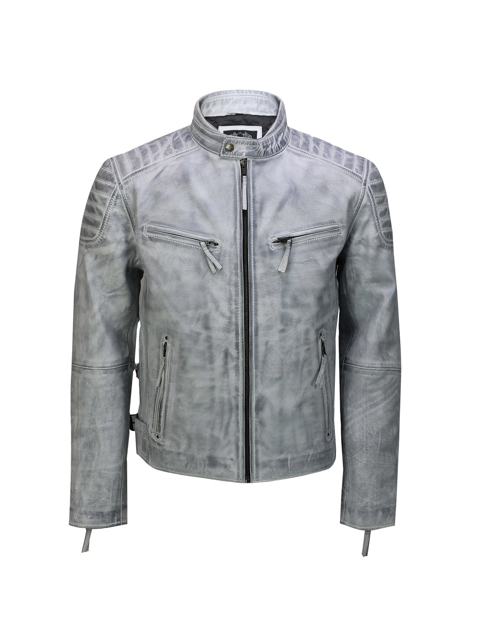 Men's Leather White Biker Jacket
