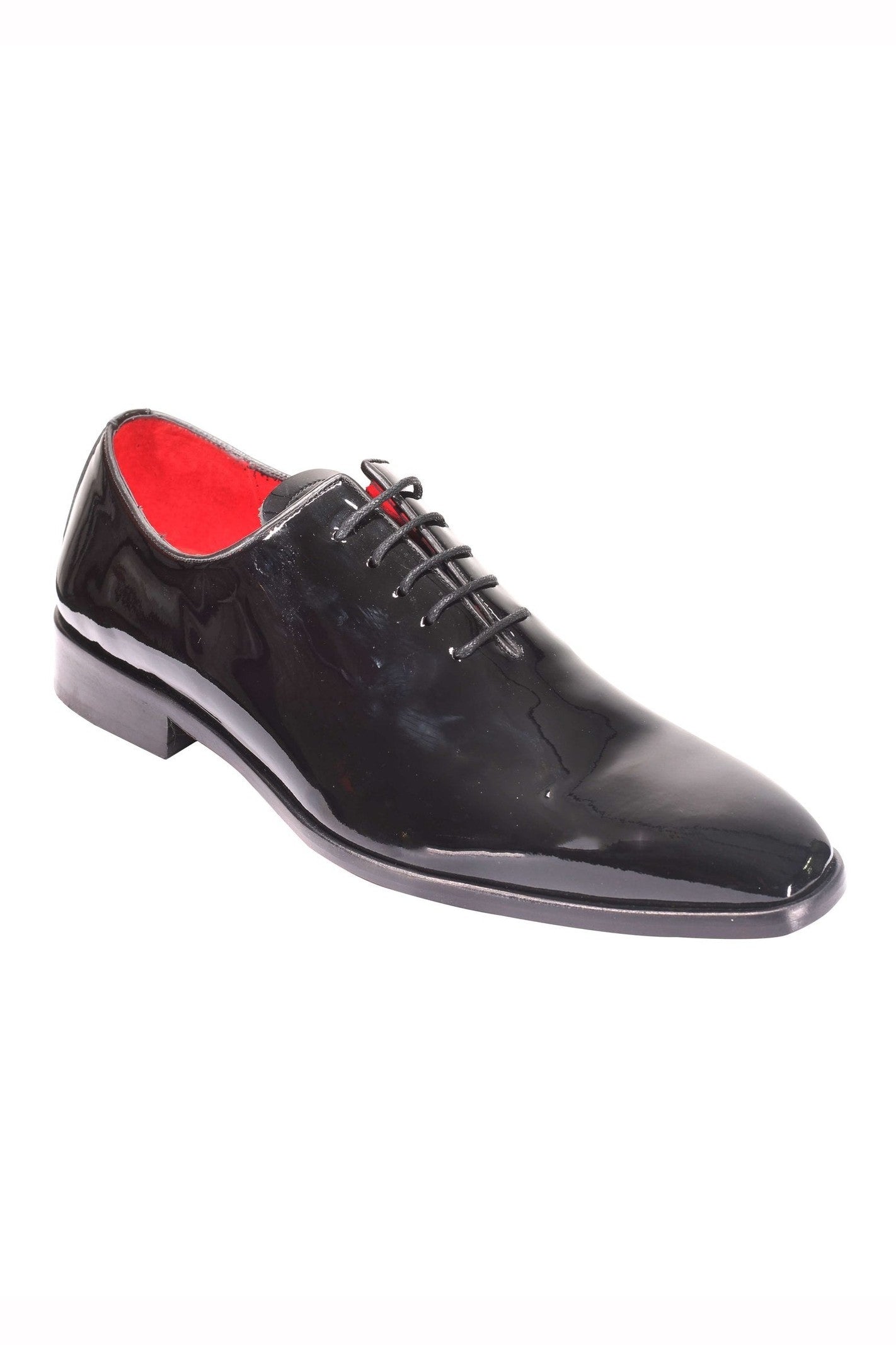BLACK LEATHER SHINY OXFORD LACE UP SHOES