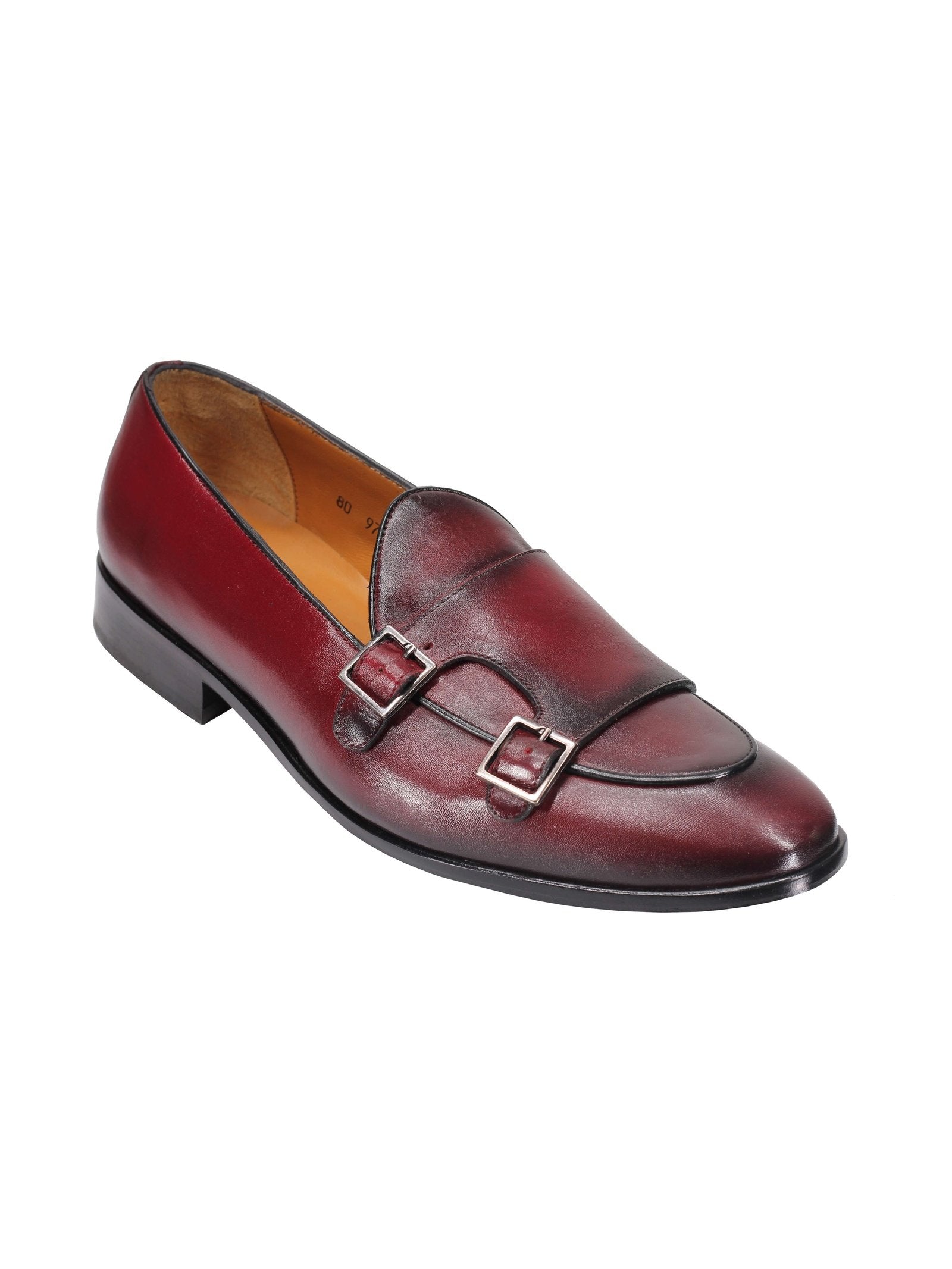 Maroon Calf Leather Double Monk Shoes