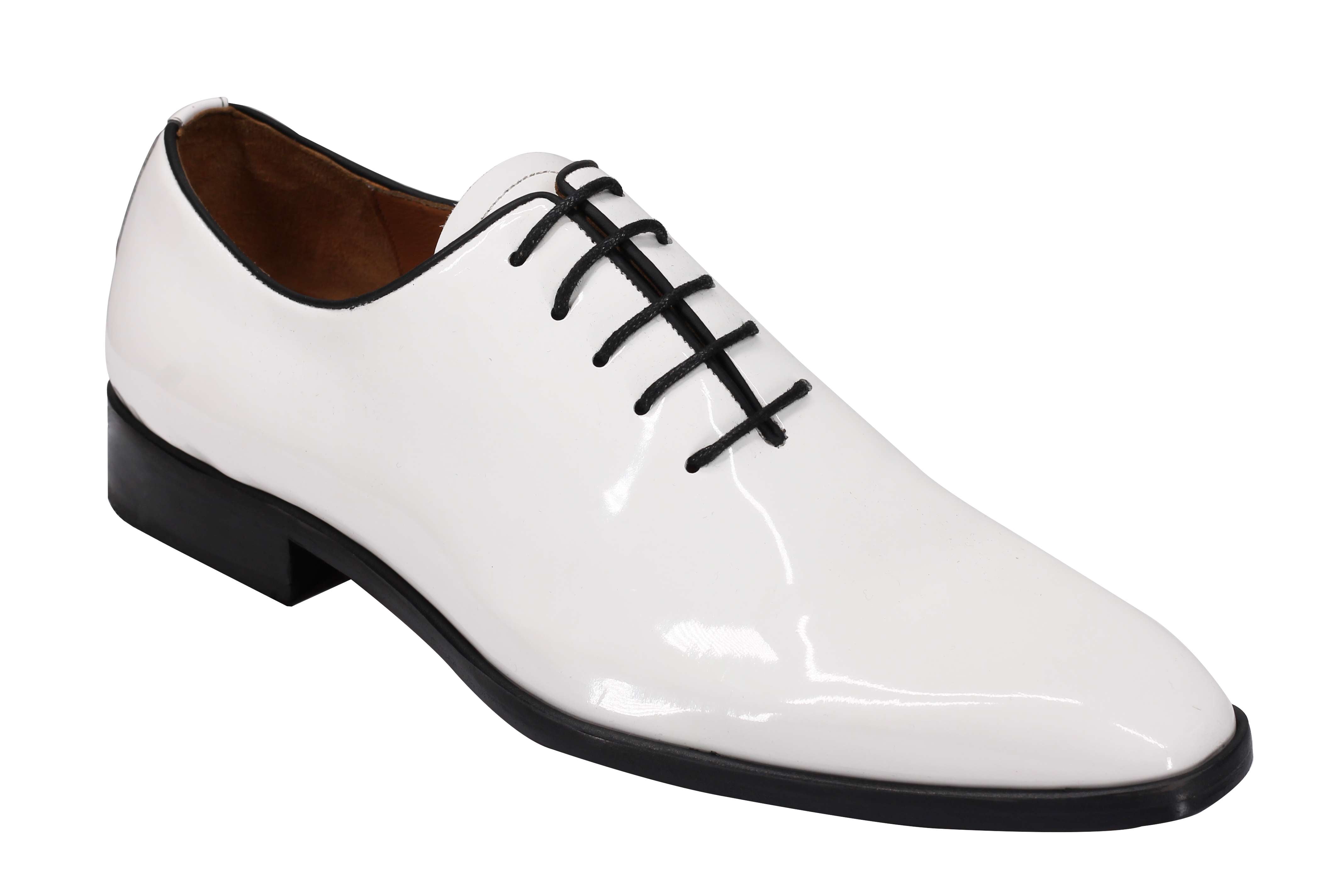 WHITE LEATHER SHINY OXFORD LACE UP SHOES