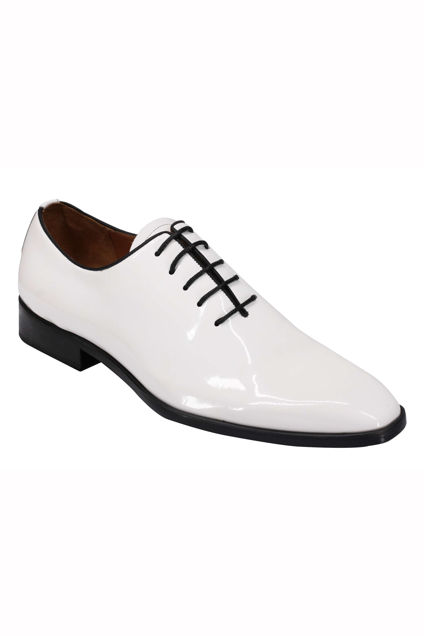 WHITE LEATHER SHINY OXFORD LACE UP SHOES