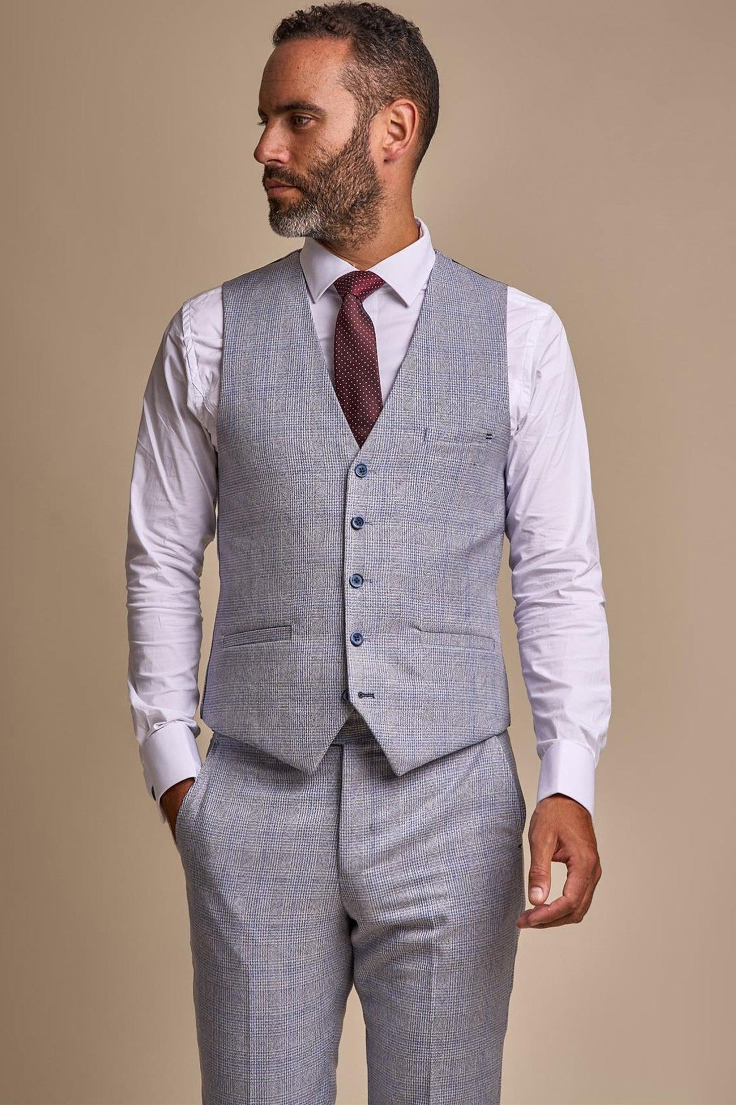 MENS CARIDI SKY BLUE TAILORED FIT THREE PIECE SUIT CAVANI