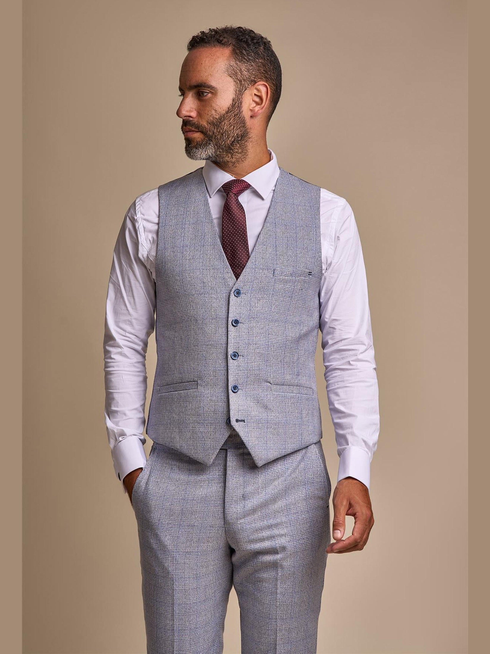 MENS CARIDI SKY BLUE TAILORED FIT THREE PIECE SUIT CAVANI