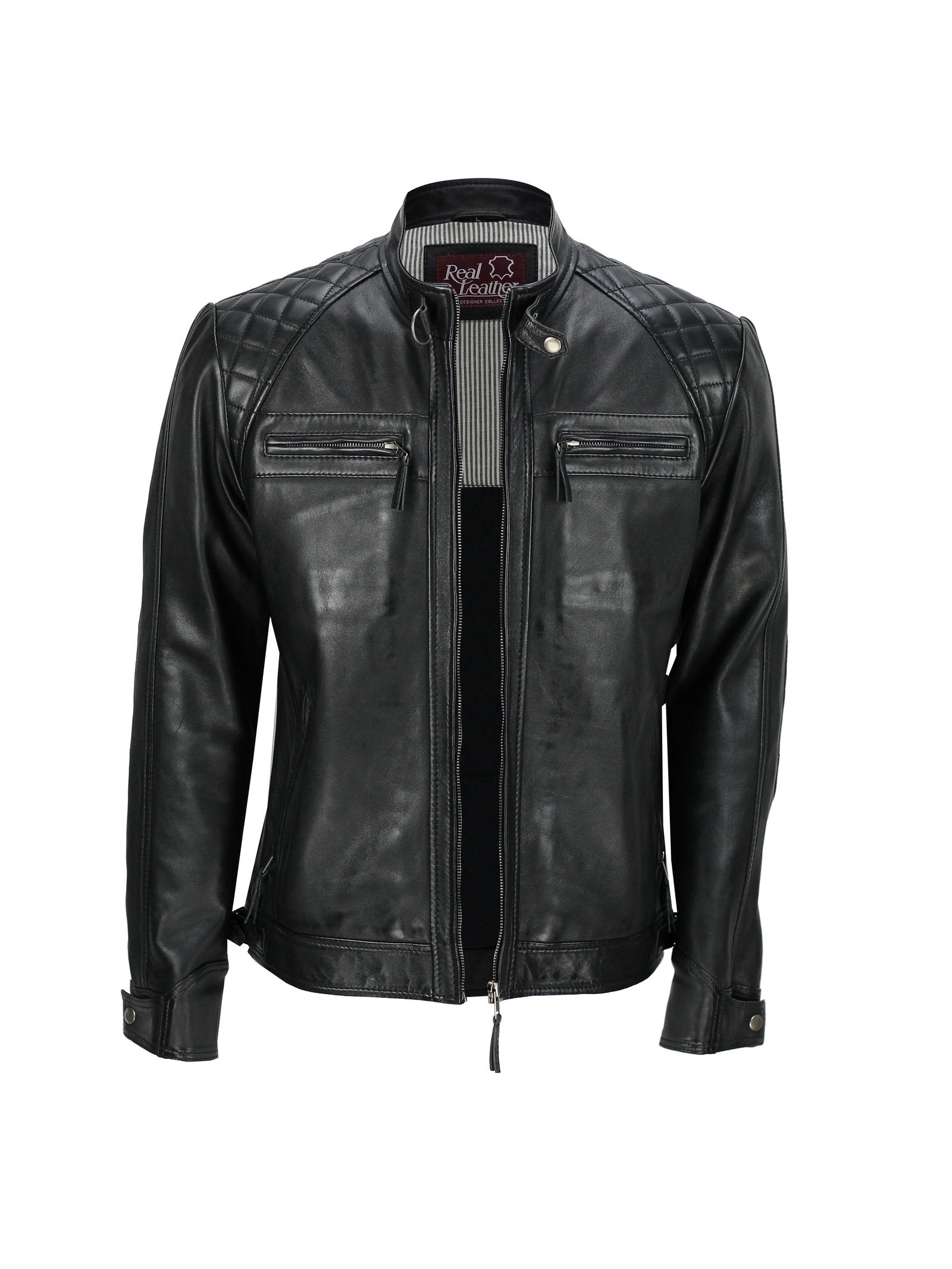 Mens New Real Soft Leather Black Vintage Zipped Smart Casual Biker Style Jacket