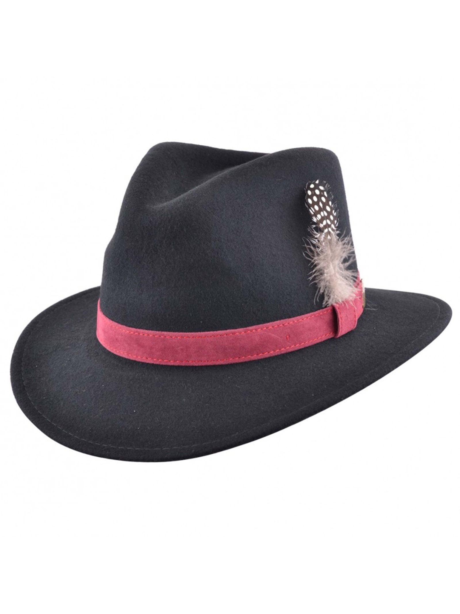 Trilby Fedora 100% Wool Black Hat