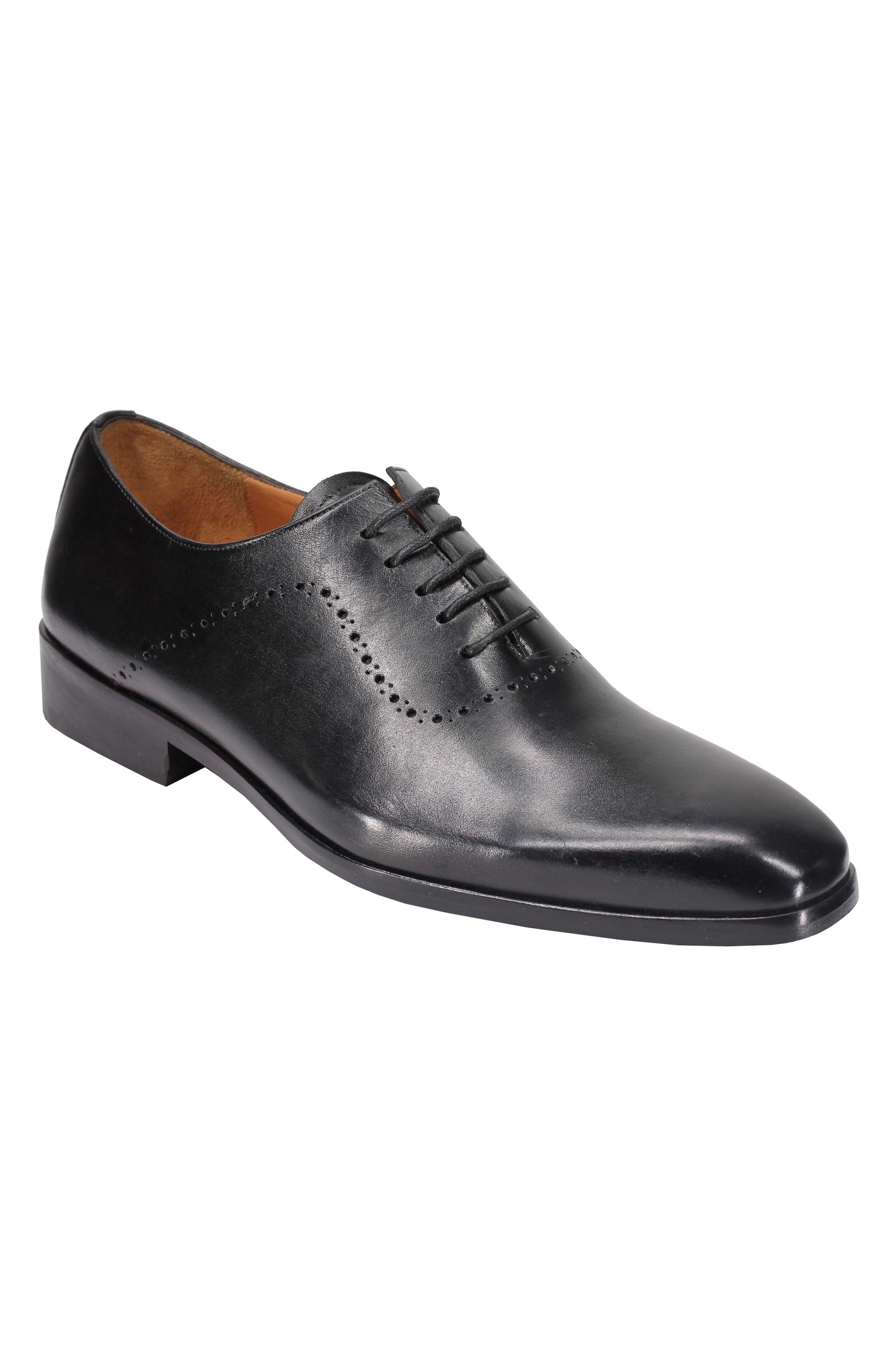 BLACK CALF LEATHER OXFORD LACE UP BROGUE SHOES
