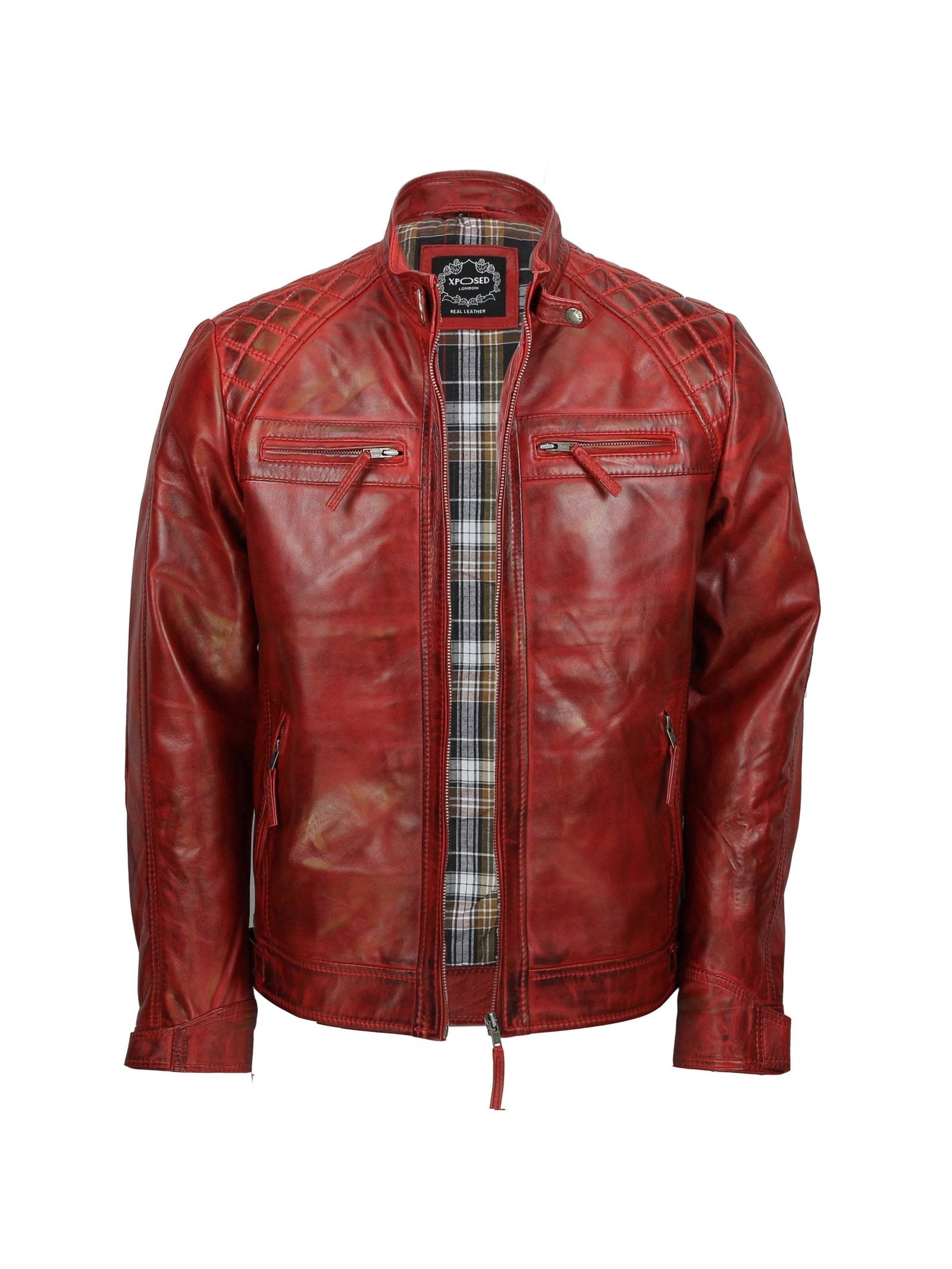 QUILTED RED BIKER LEATHER JACKET