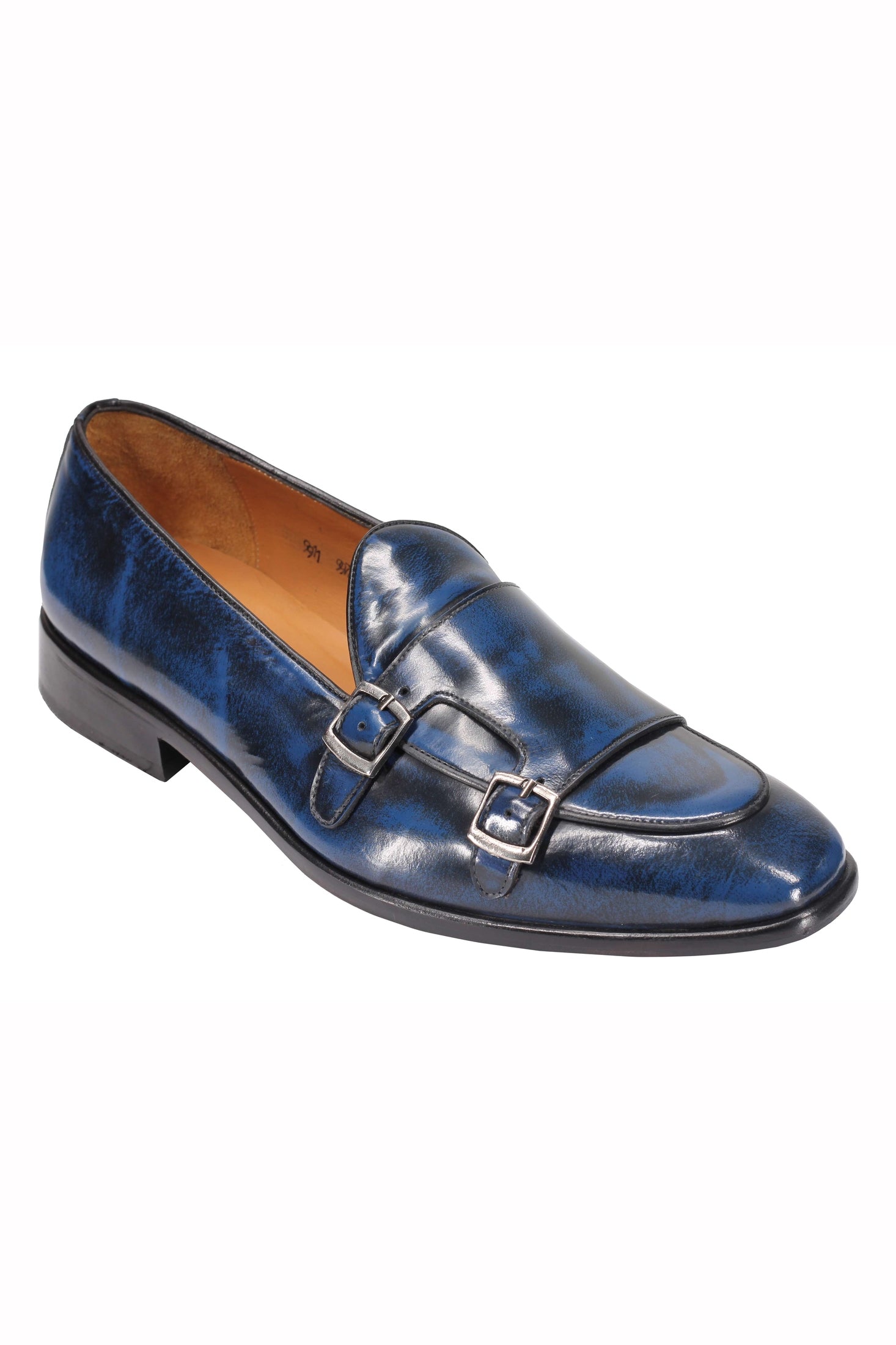 Blue Calf Leather Monk Shoes