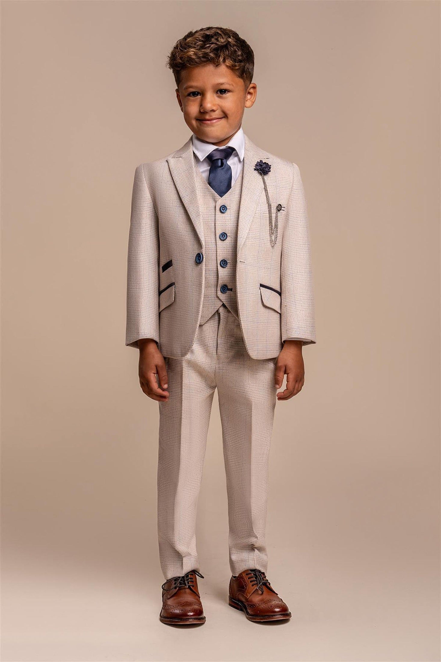 CARIDI BEIGE THREE PIECE BOYS SUIT CAVANI