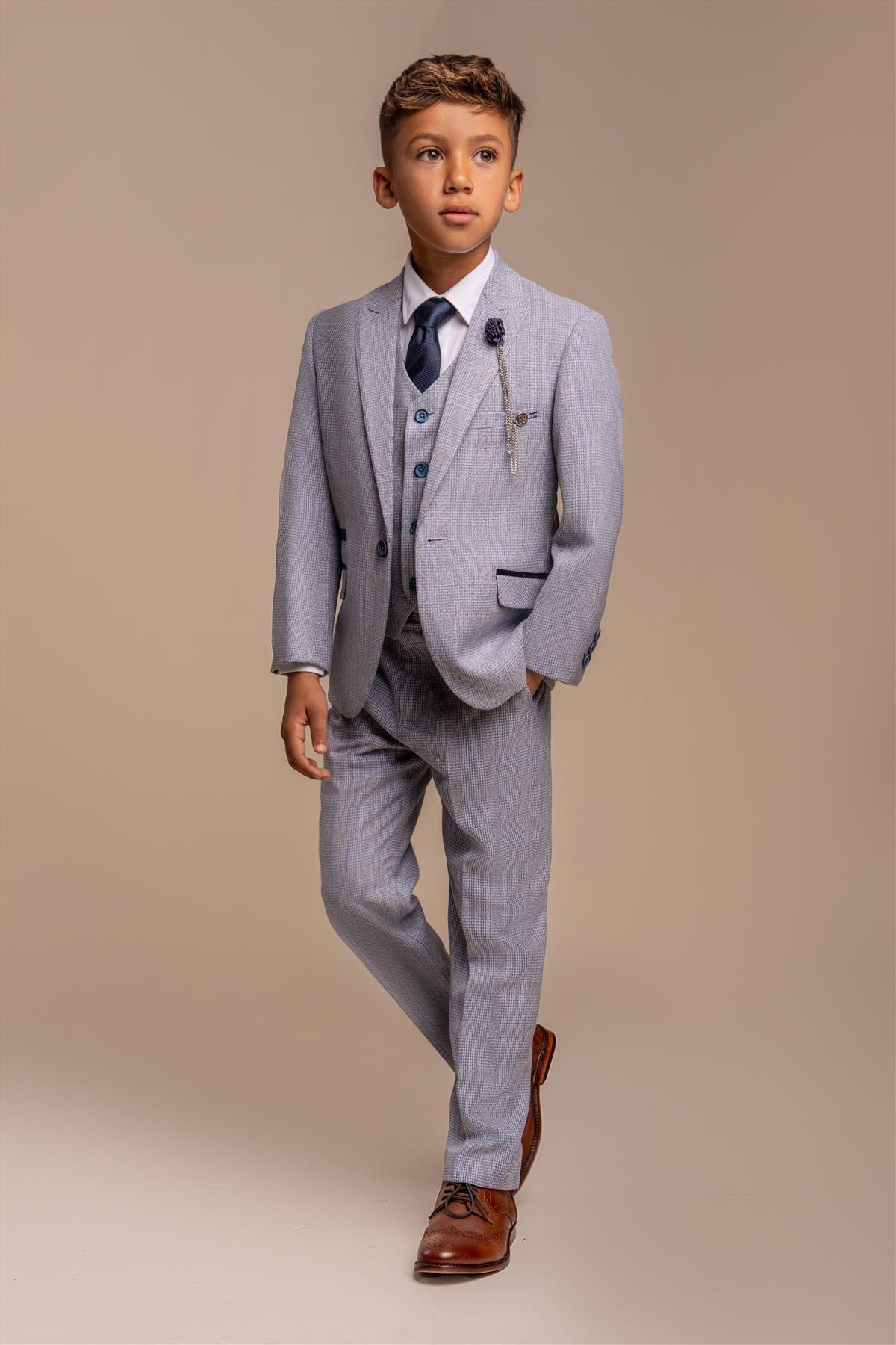 CARIDI SKY BLUE THREE PIECE BOYS SUIT CAVANI