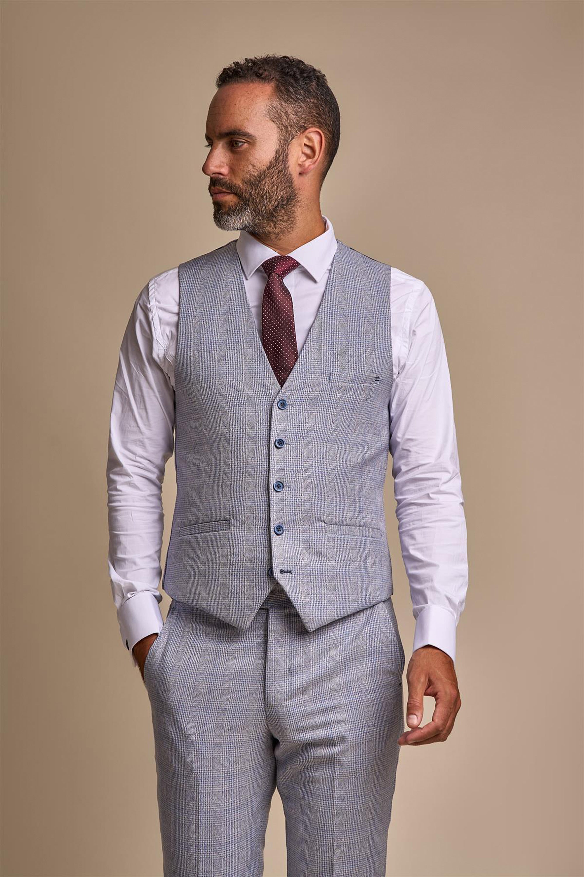 CARIDI - SKY BLUE CHECK WAISTCOAT CAVANI