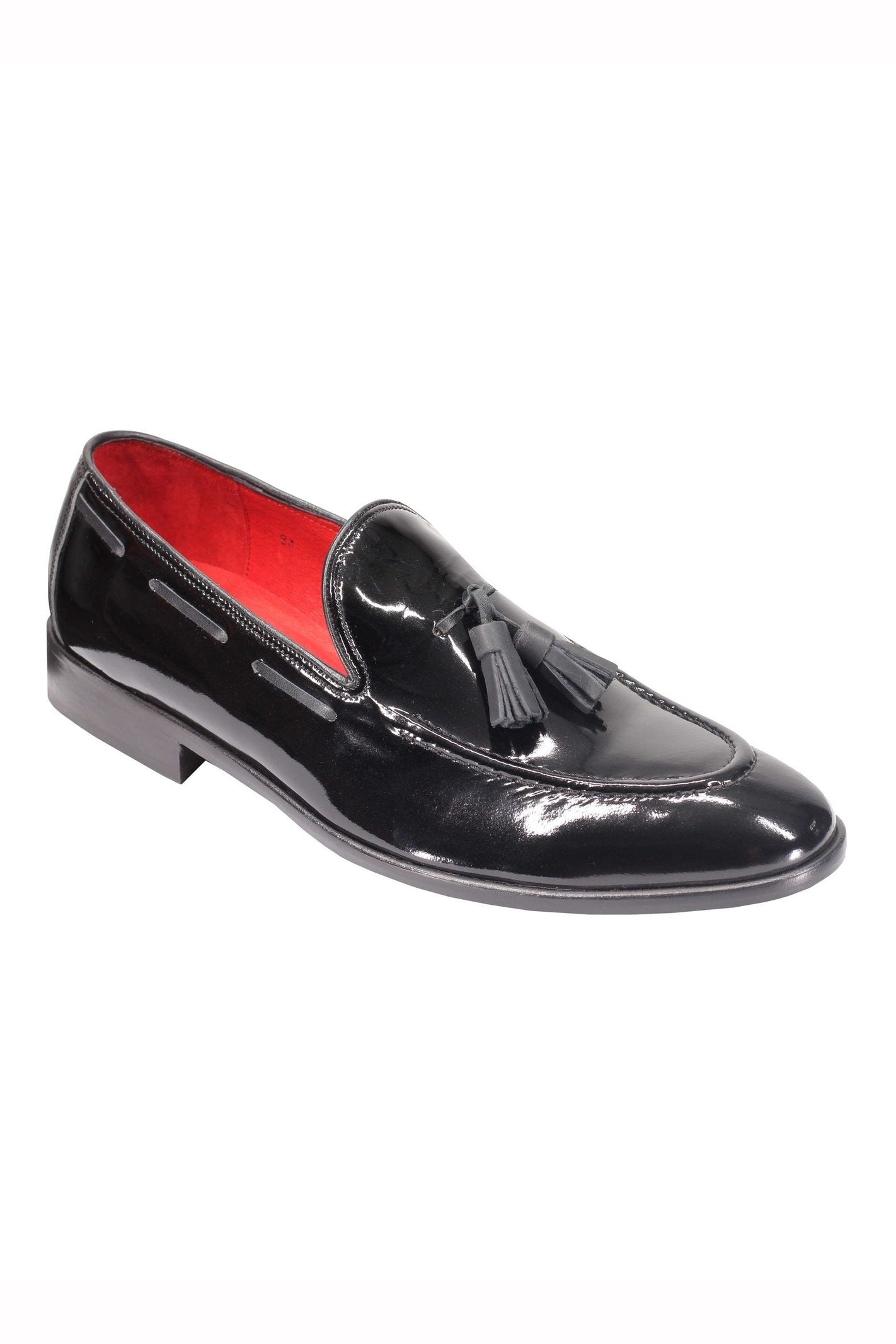 BLACK SHINY LEATHER TASSEL LOAFERS