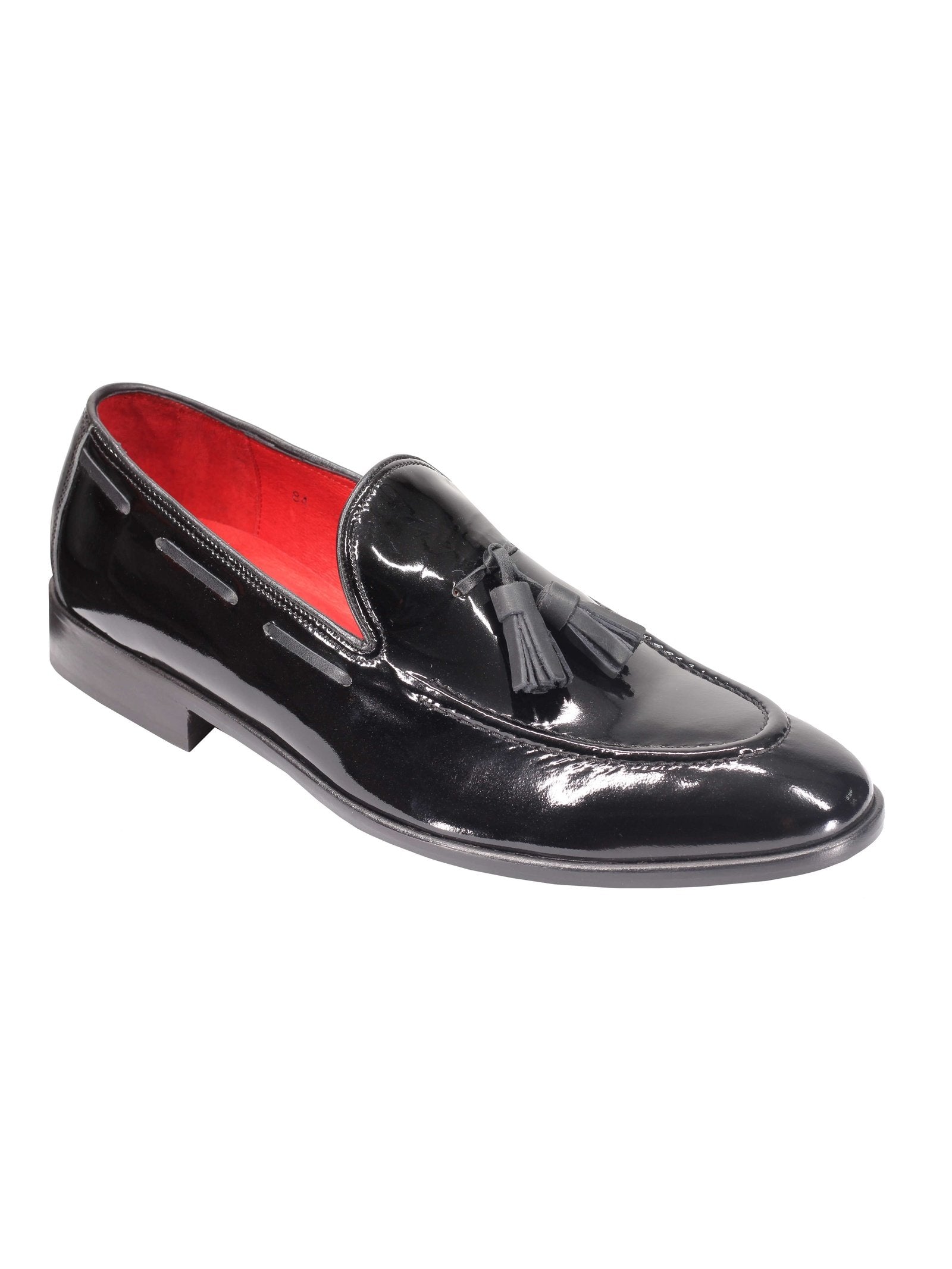 BLACK SHINY LEATHER TASSEL LOAFERS