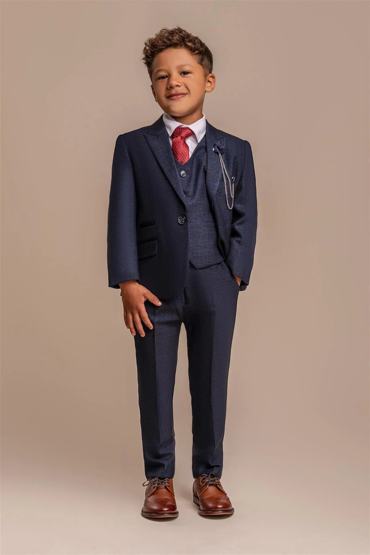 CARIDI NAVY THREE PIECE BOYS SUIT CAVANI