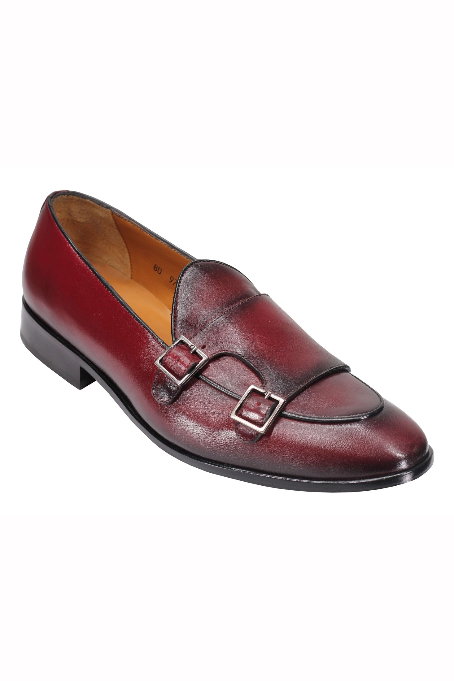 Maroon Calf Leather Double Monk Shoes