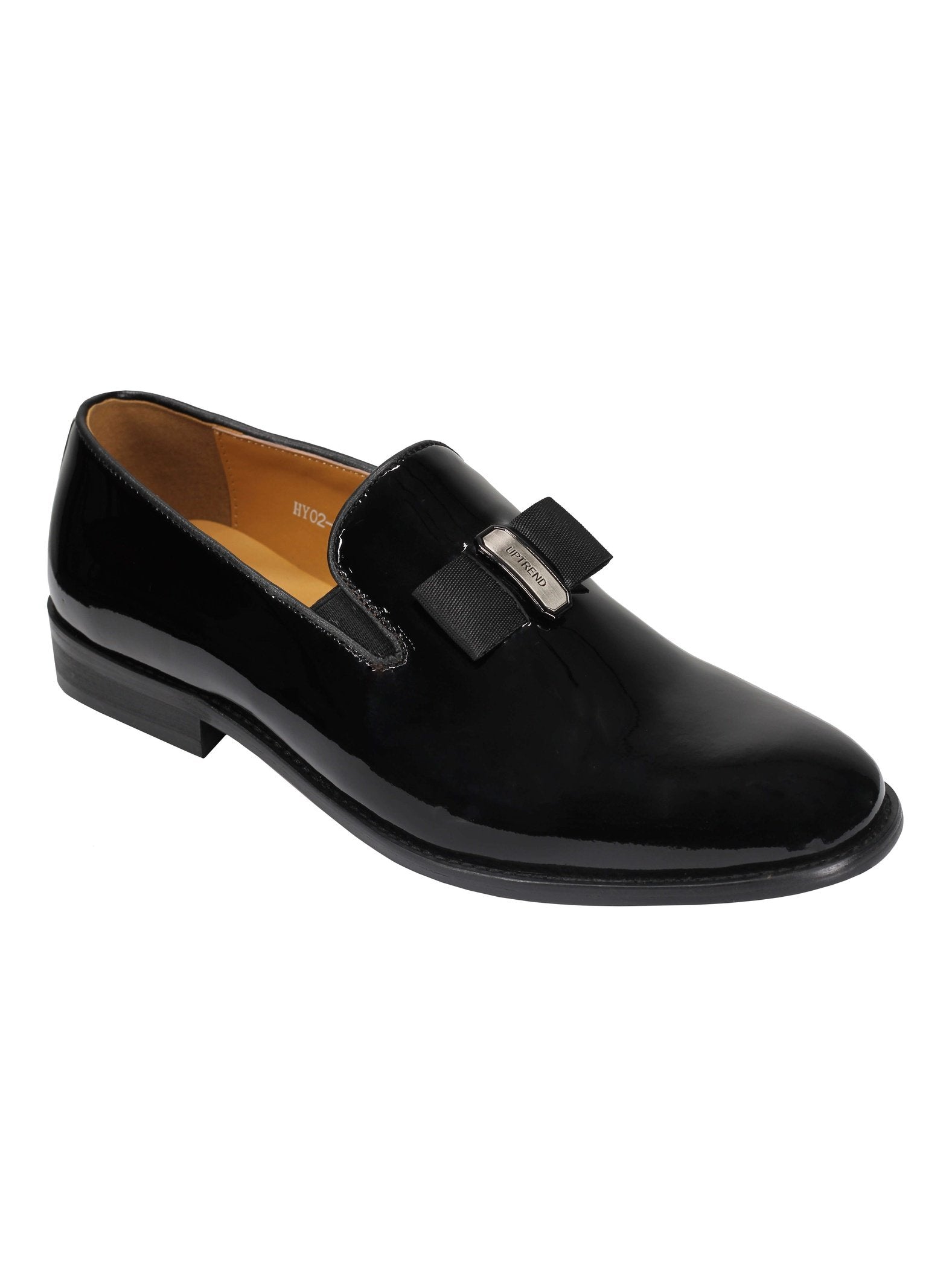 Mens Black Patent Real Genuine Leather Loafers Bow Trimmed Wedding Dress Shoes