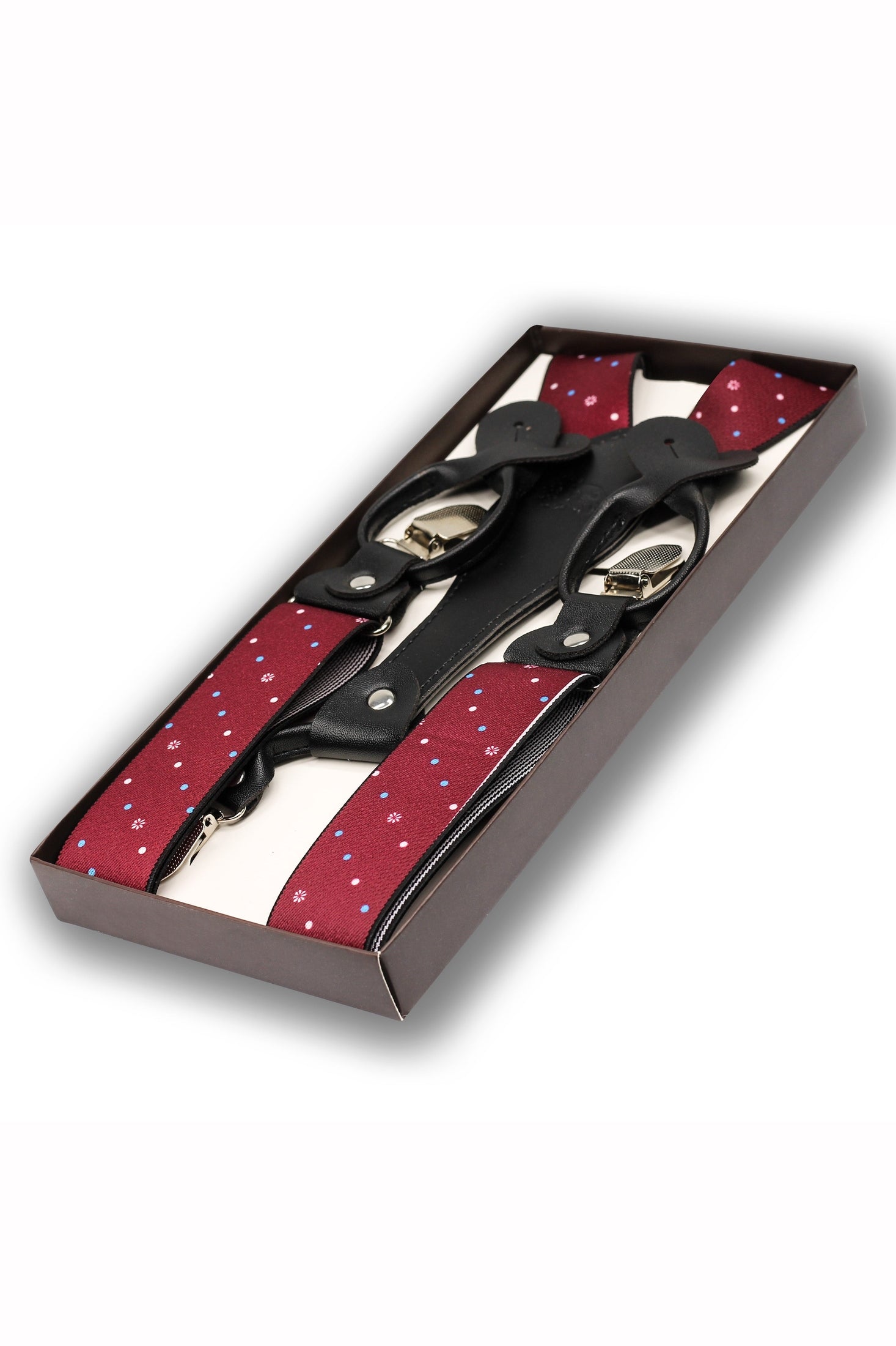 MAROON POLKA DOT ADJUSTABLE CLIP ON BRACES