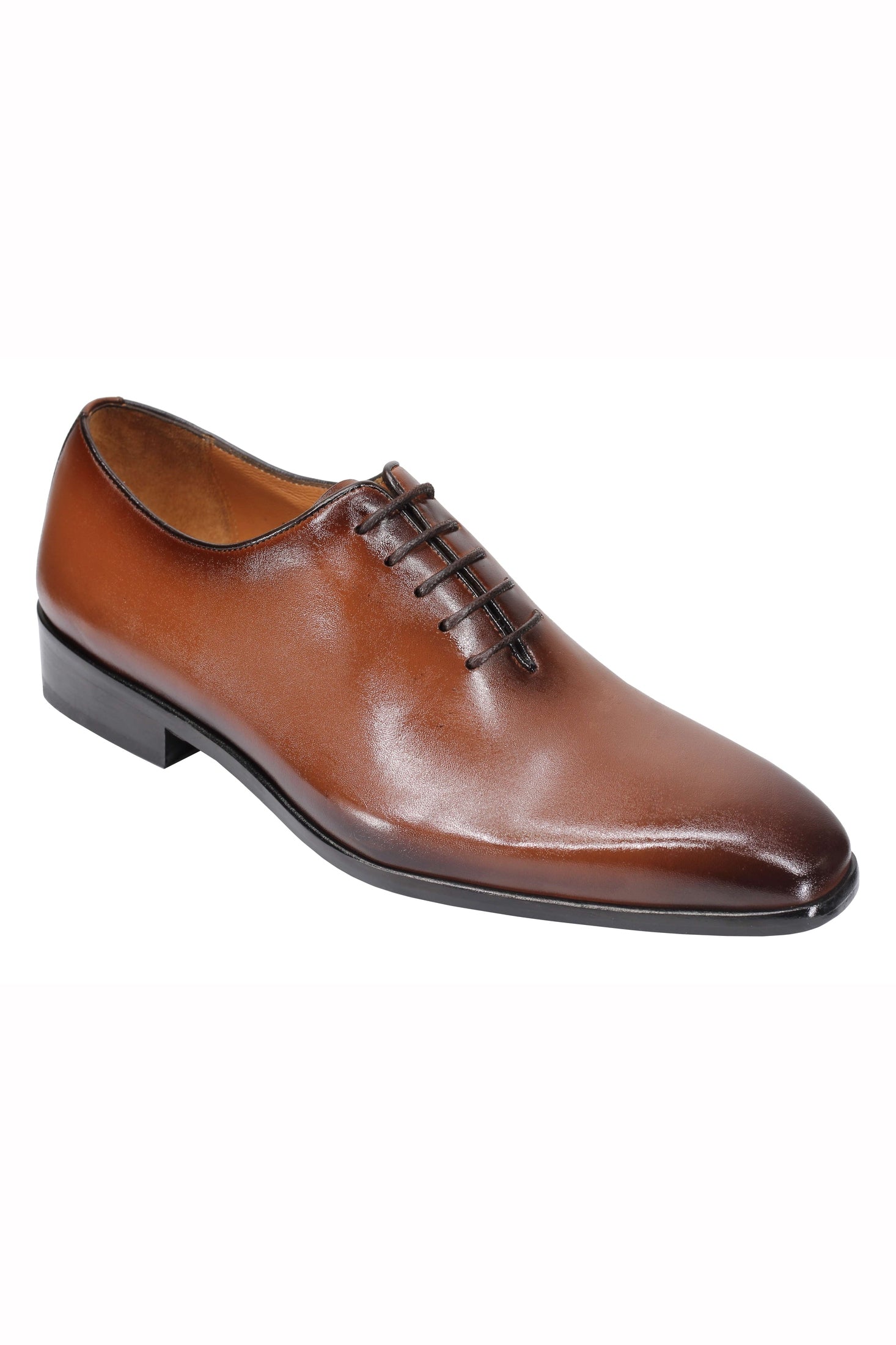 TAN CALF LEATHER WHOLECUT OXFORD LACE UP SHOES