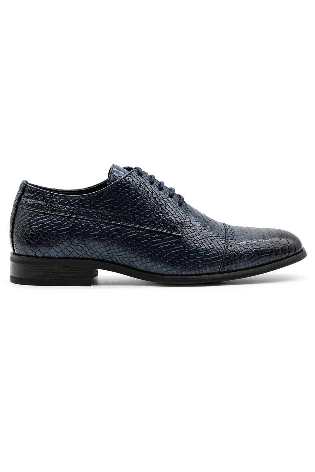 Men's Navy Embossed Faux Leather Lace up Derby Shoes Sartorial Shoes