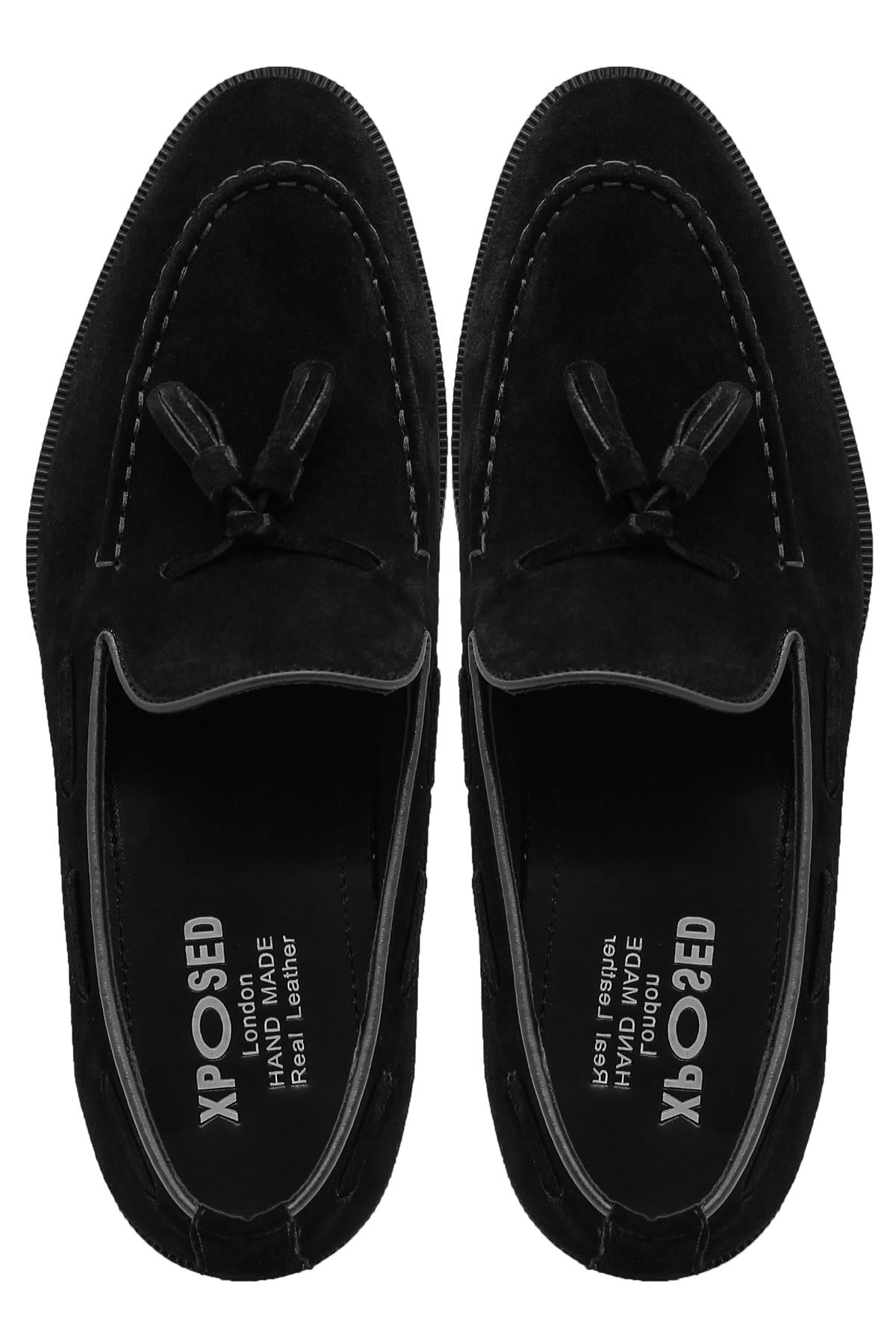 PABLO Men’s Black Real Suede Leather Tassel Loafers Sartorial Shoes