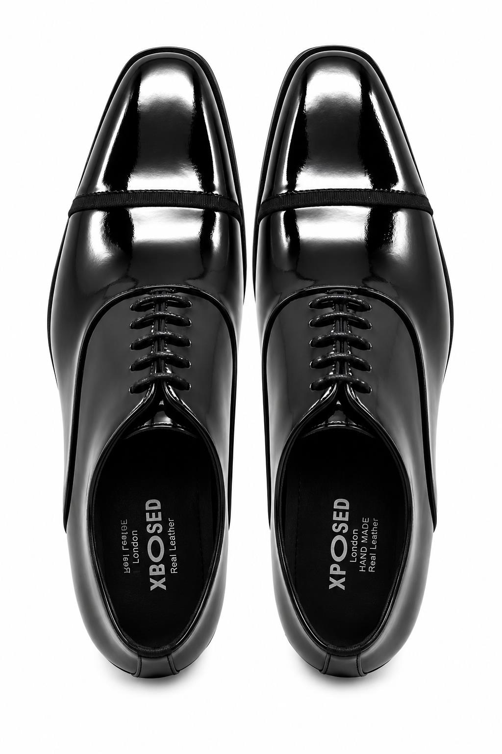 MIRO 2 Men’s Black Hi-Shine Patent Leather Cap Toe Oxford Shoes Sartorial Shoes