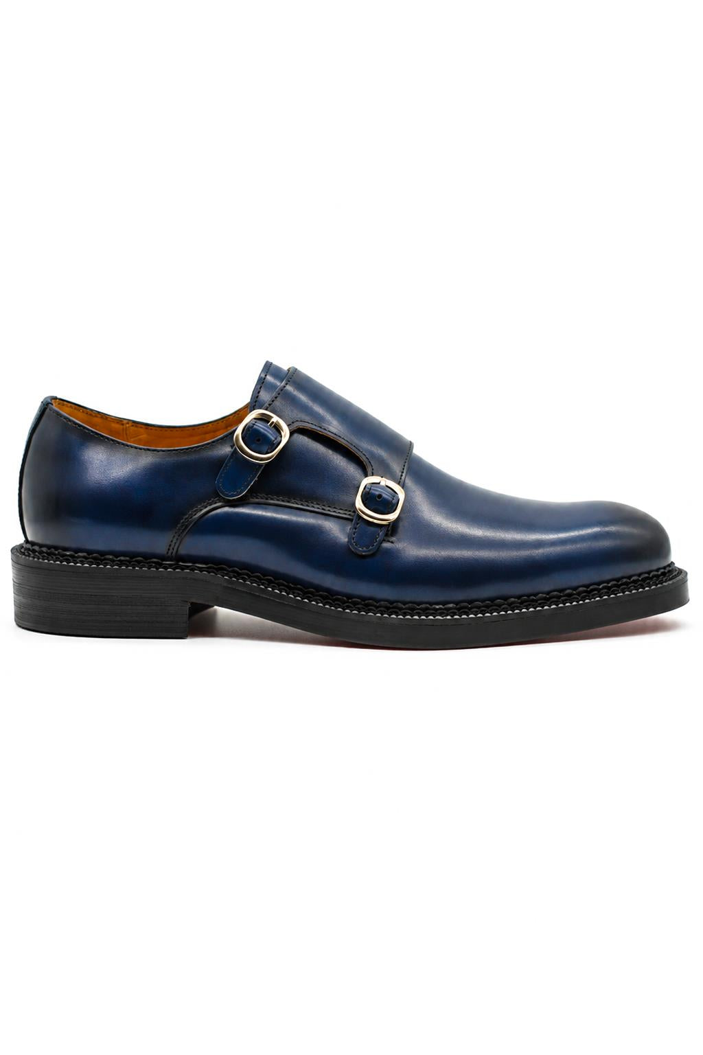 ROWE Men’s Blue Burnished Real Leather Double Monk Strap Shoes Sartorial Shoes