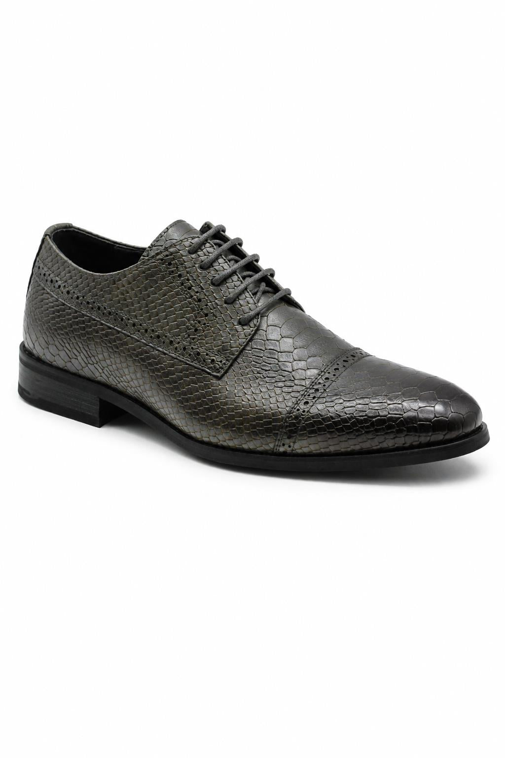 Men's Grey Embossed Faux Leather Lace up Derby Shoes Sartorial Shoes