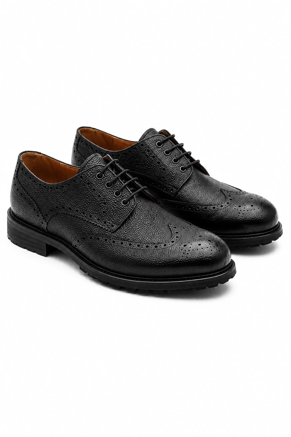 HART Men’s Black Grain Leather Wingtip Brogue Derby Shoes Sartorial Shoes