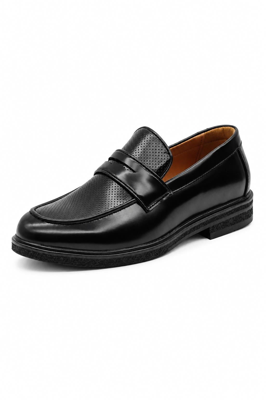 Men’s Black Patent Pin-Dot Penny Loafers Sartorial Shoes