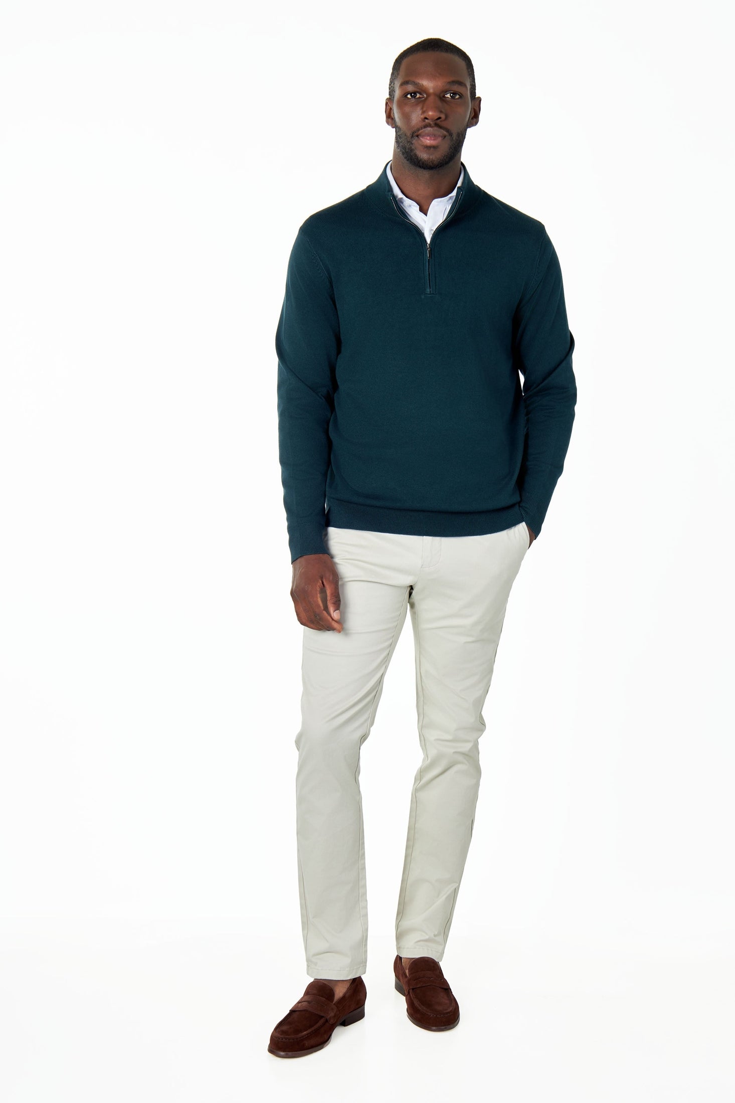 GREEN 100% COTTON KNIT ZIP NECK JUMPER