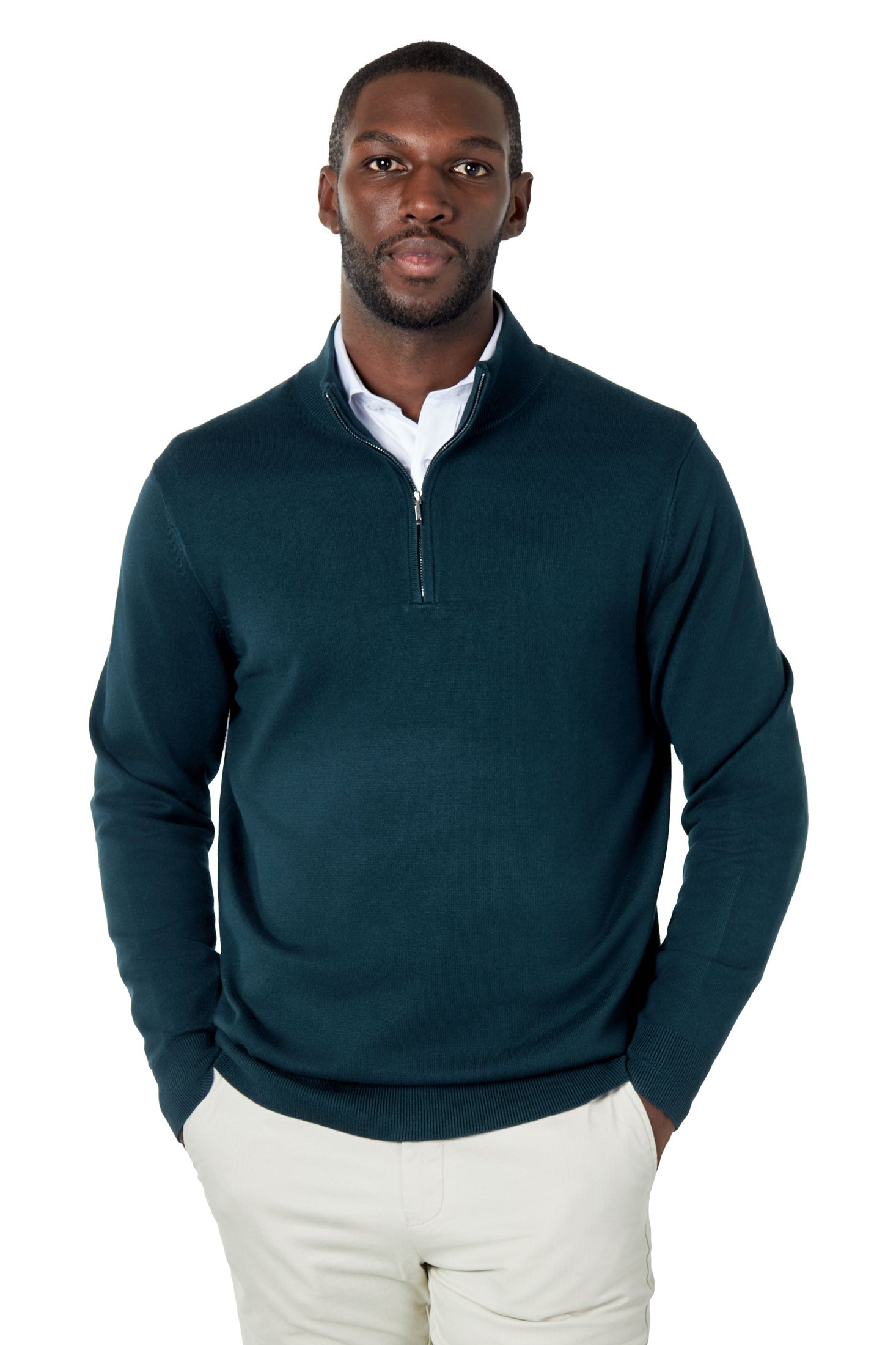GREEN 100% COTTON KNIT ZIP NECK JUMPER