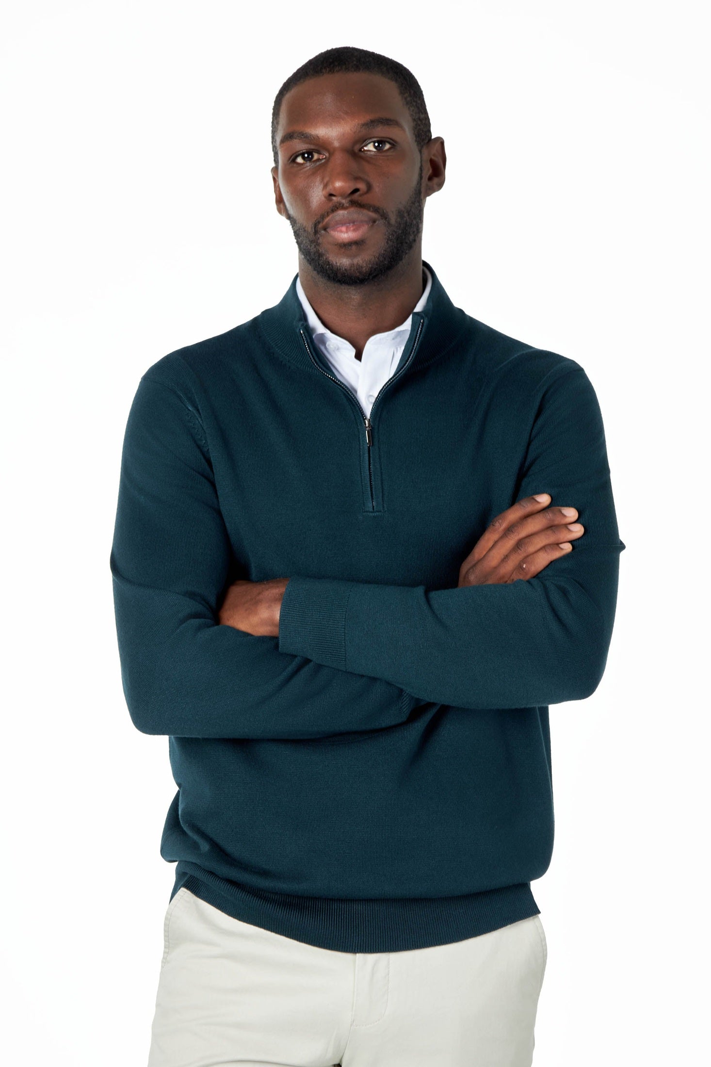 GREEN 100% COTTON KNIT ZIP NECK JUMPER