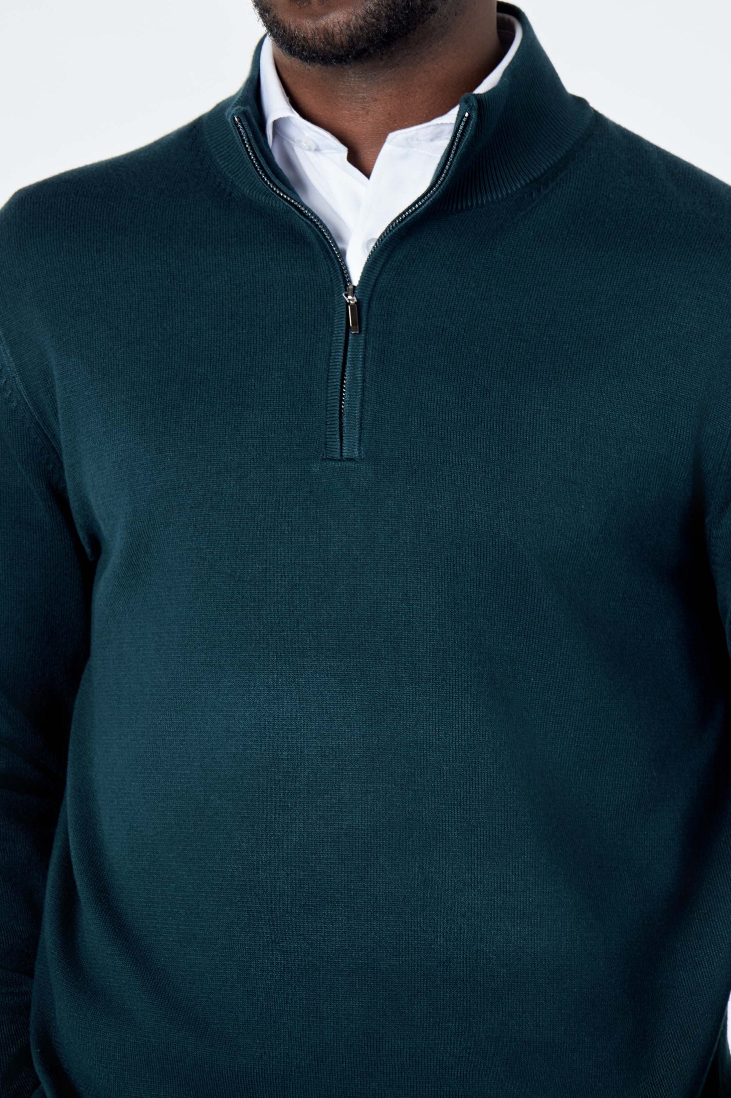 GREEN 100% COTTON KNIT ZIP NECK JUMPER