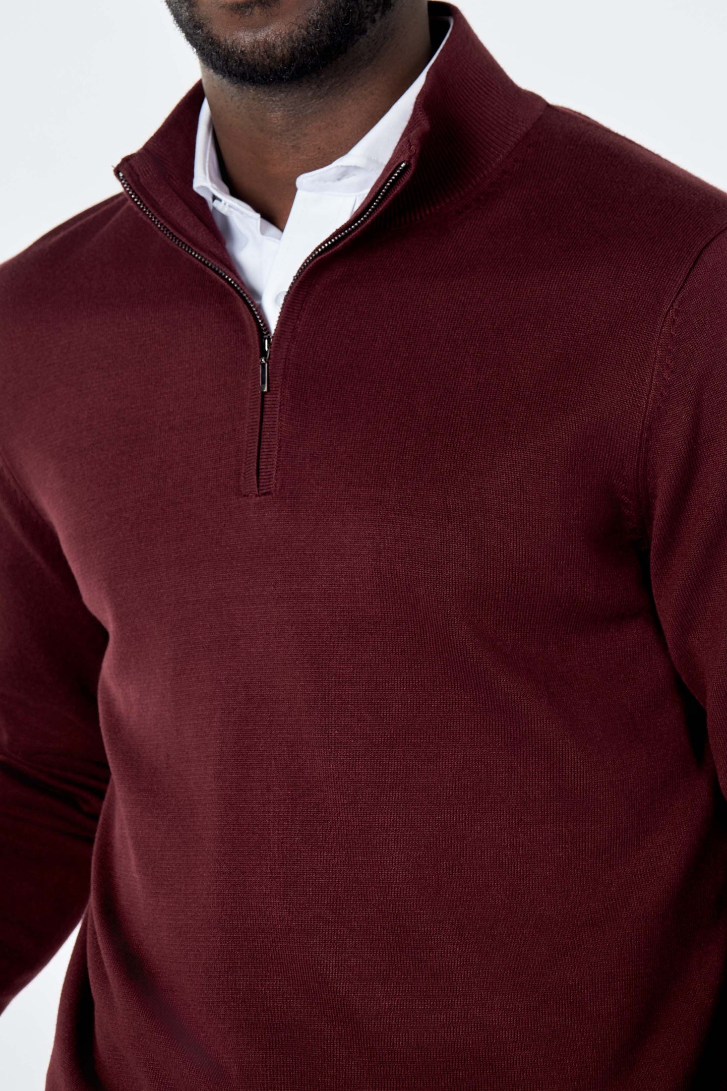 MAROON 100% COTTON KNIT ZIP NECK JUMPER