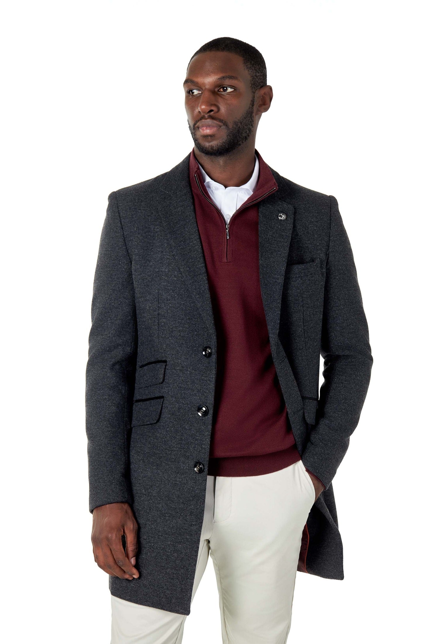 NESTOR – GREY TWEED WOOL BLEND OVERCOAT