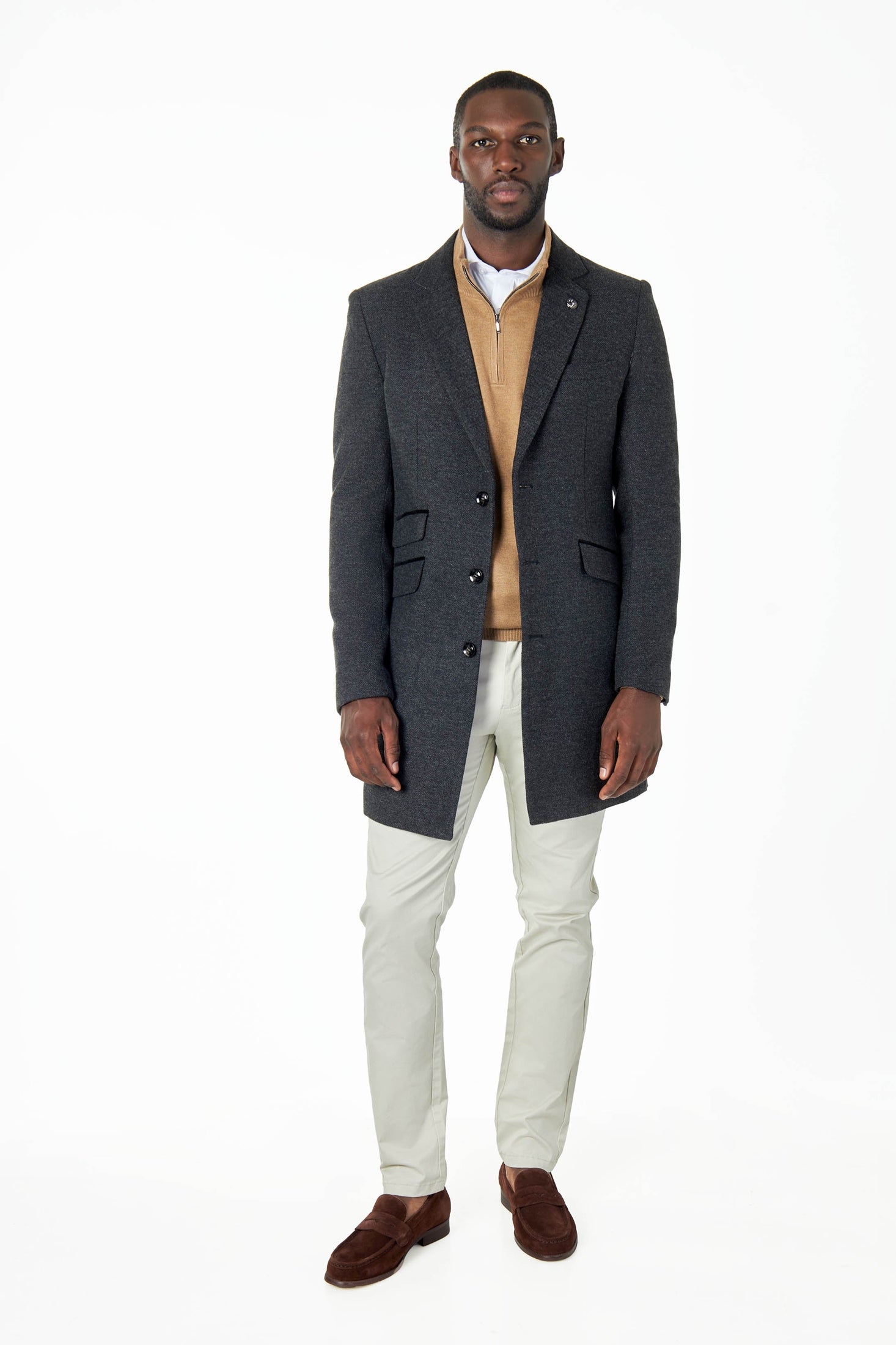 TAN 100% COTTON KNIT ZIP NECK JUMPER