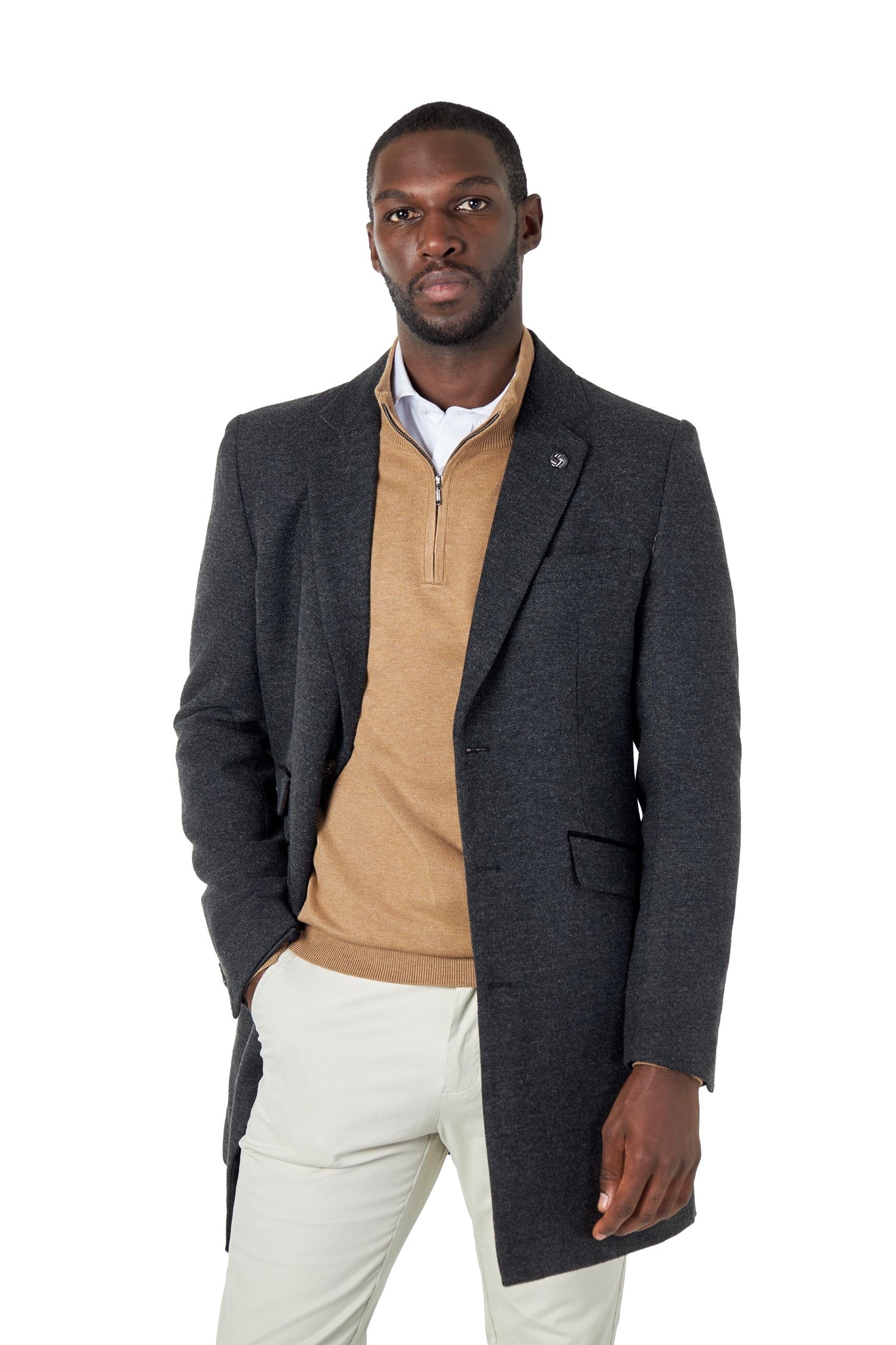 NESTOR – GREY TWEED WOOL BLEND OVERCOAT