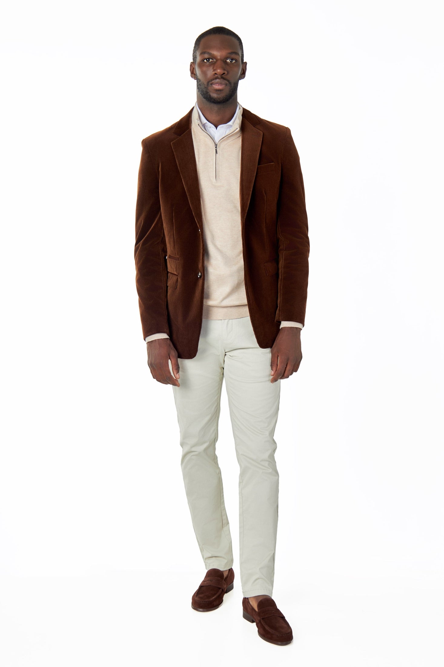 BEIGE 100% COTTON KNIT ZIP NECK JUMPER