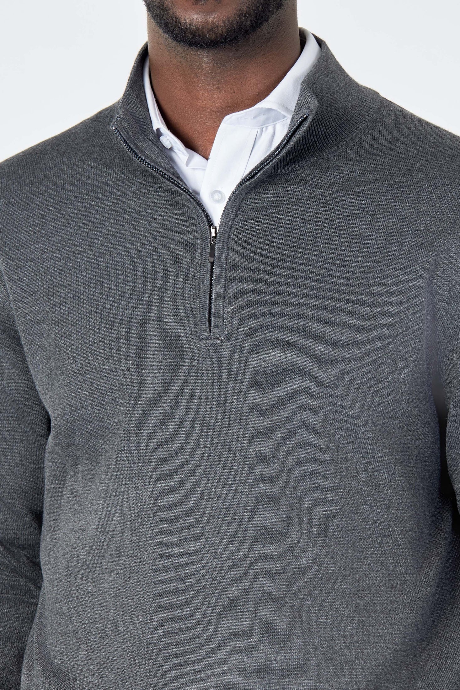CHARCOAL 100% COTTON KNIT ZIP NECK JUMPER
